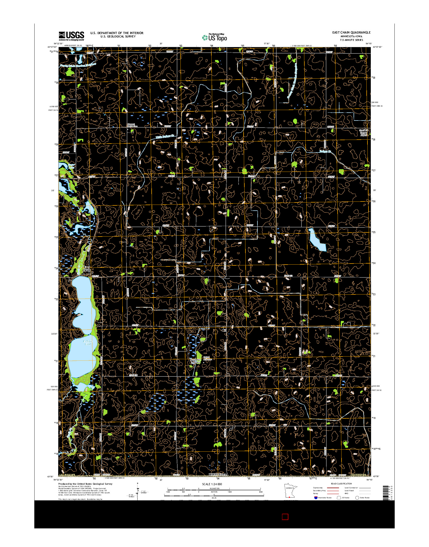 USGS US TOPO 7.5-MINUTE MAP FOR EAST CHAIN, MN-IA 2016