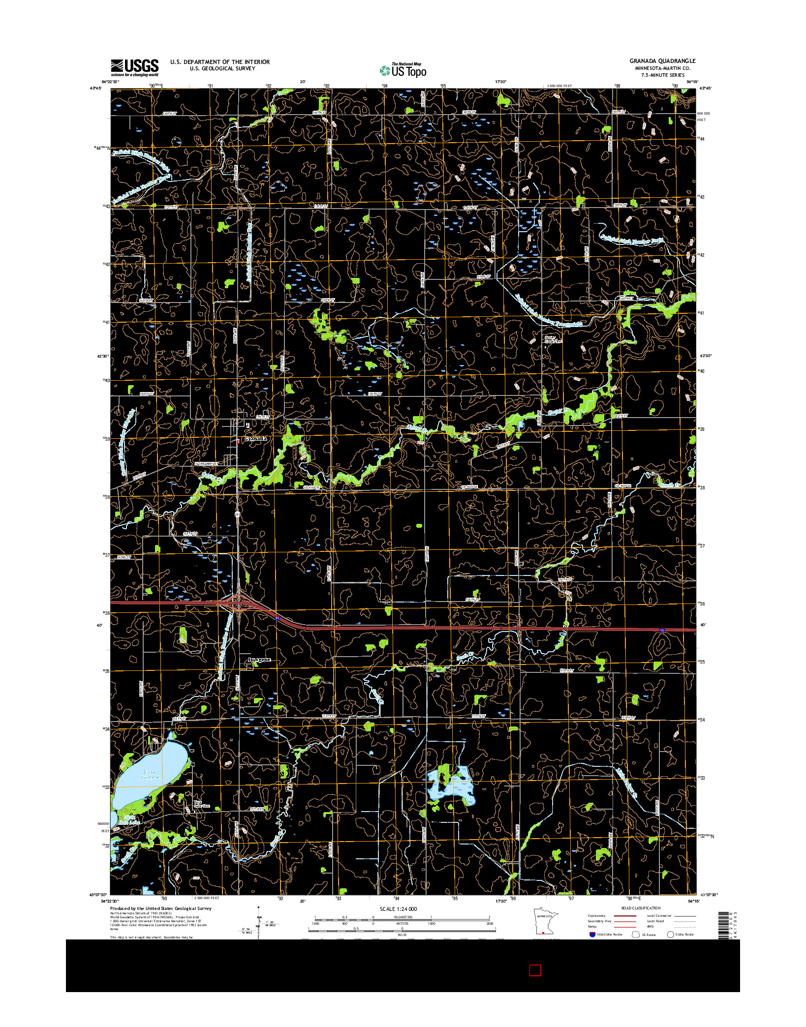 USGS US TOPO 7.5-MINUTE MAP FOR GRANADA, MN 2016