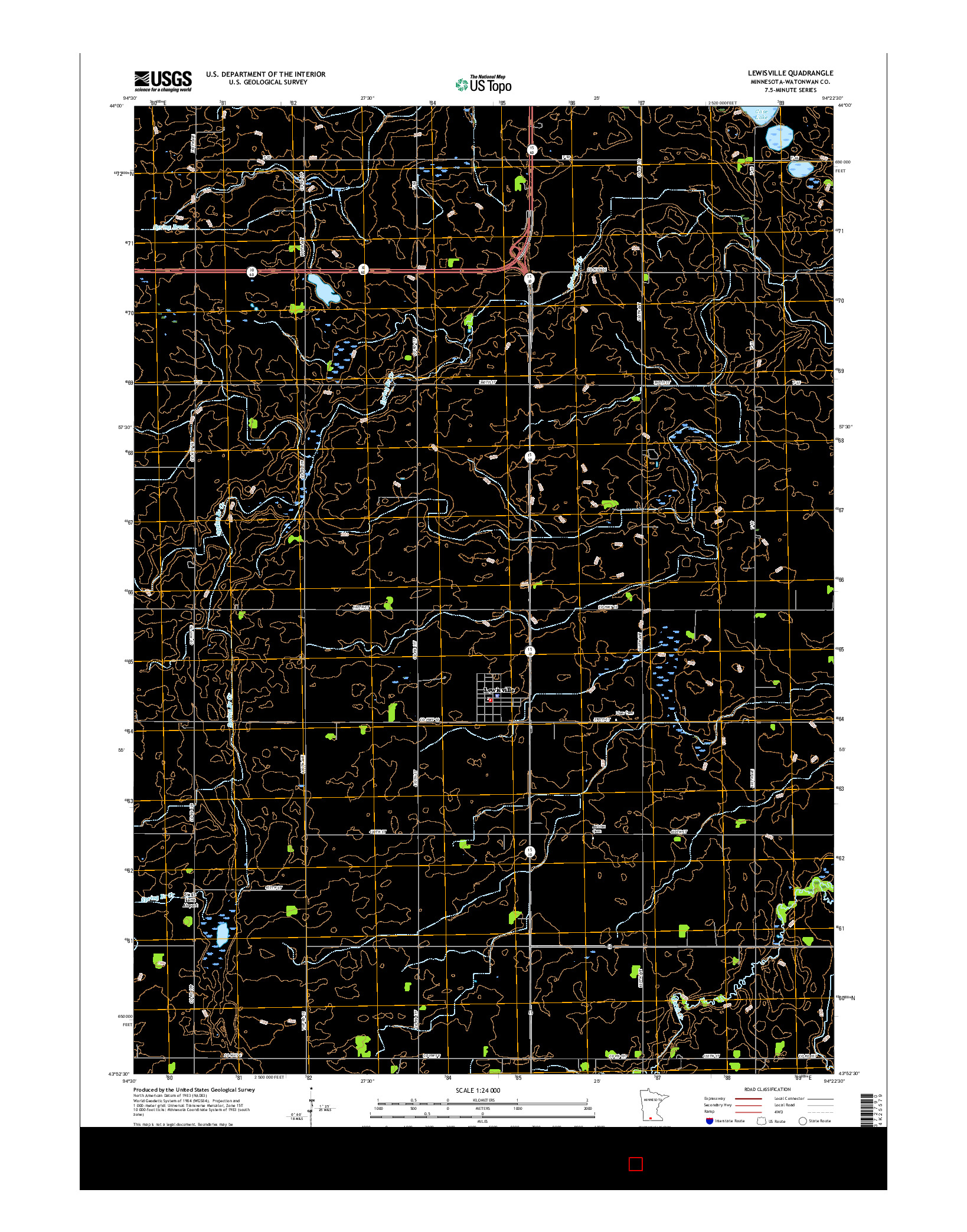 USGS US TOPO 7.5-MINUTE MAP FOR LEWISVILLE, MN 2016