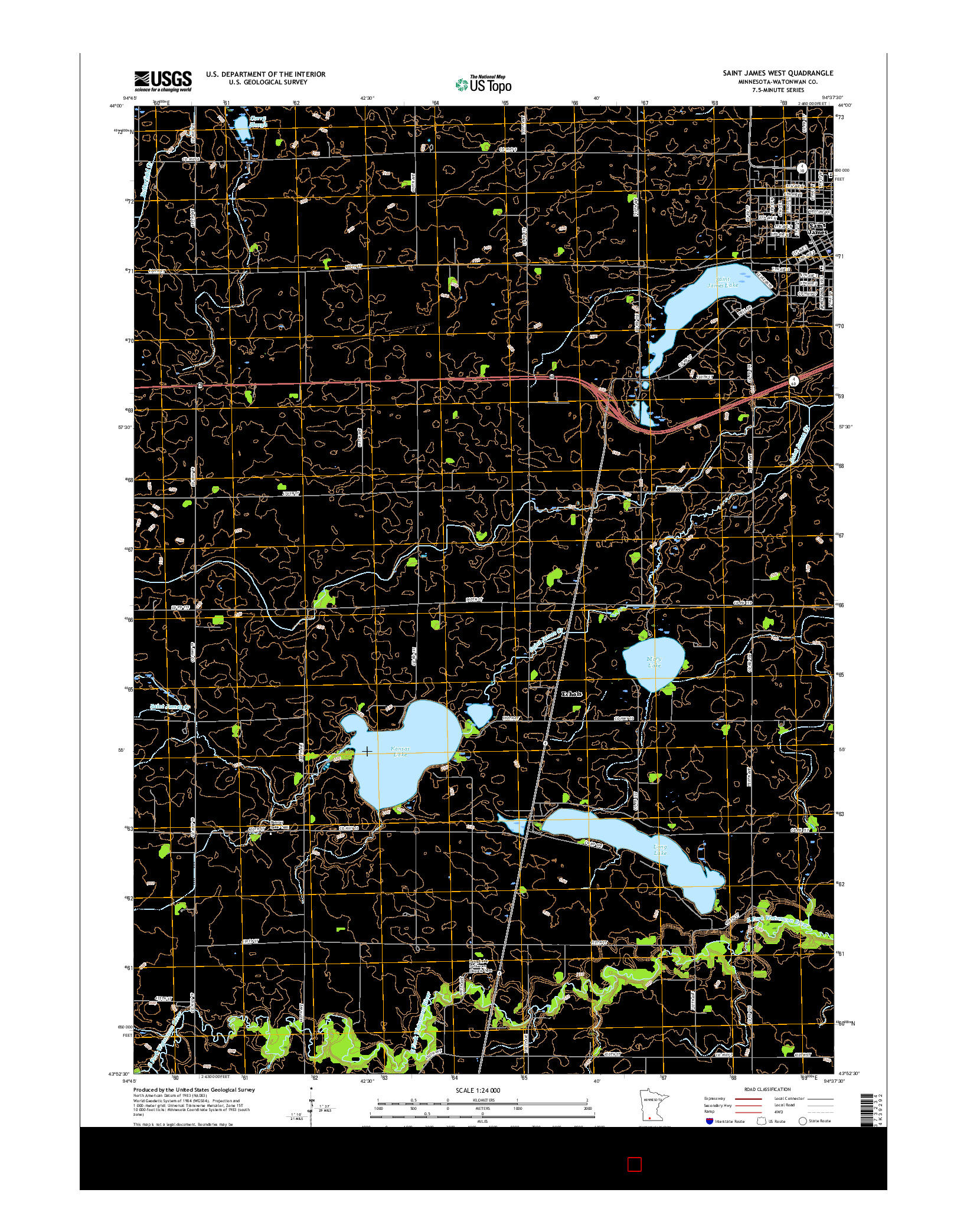 USGS US TOPO 7.5-MINUTE MAP FOR SAINT JAMES WEST, MN 2016