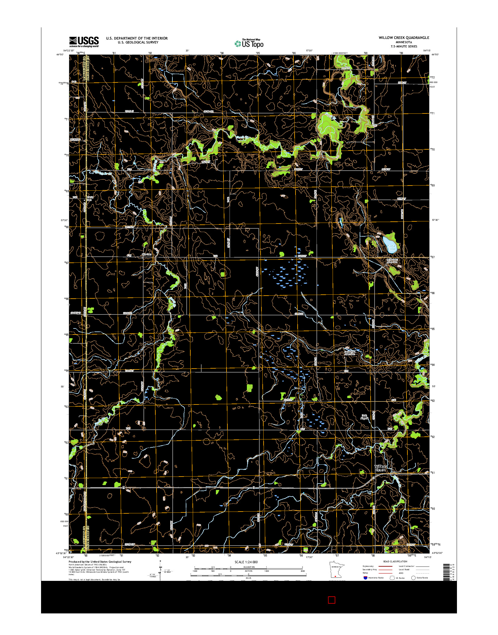 USGS US TOPO 7.5-MINUTE MAP FOR WILLOW CREEK, MN 2016