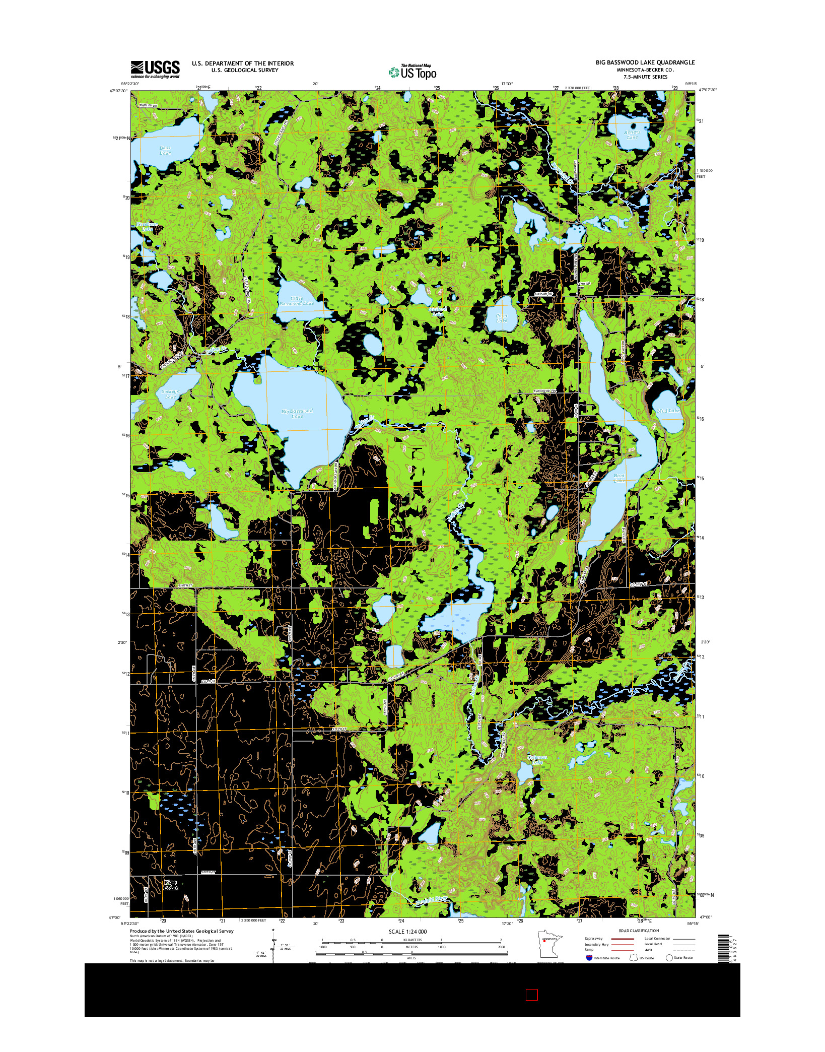USGS US TOPO 7.5-MINUTE MAP FOR BIG BASSWOOD LAKE, MN 2016