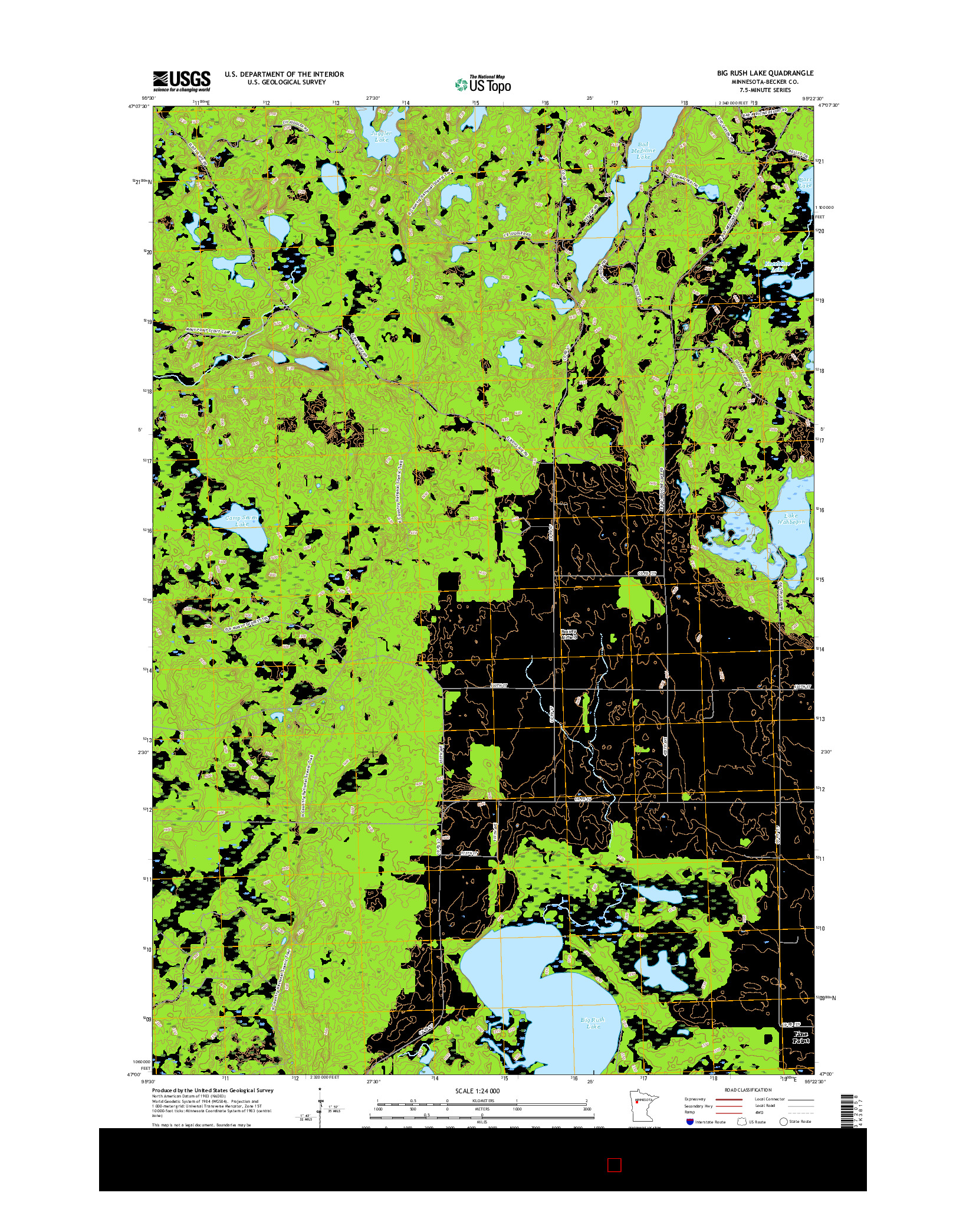 USGS US TOPO 7.5-MINUTE MAP FOR BIG RUSH LAKE, MN 2016