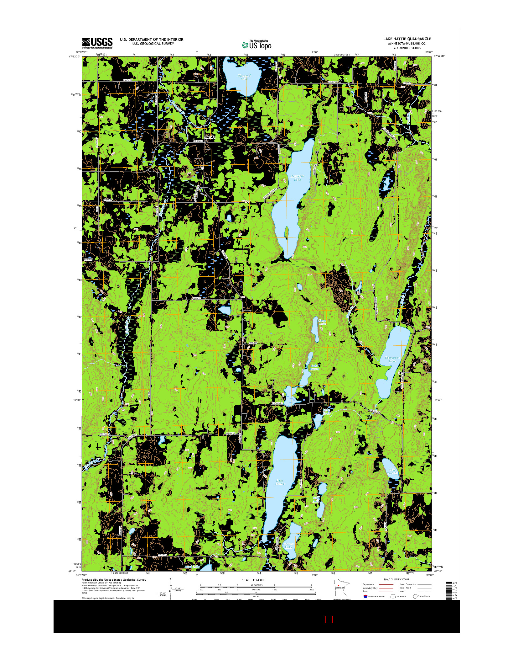 USGS US TOPO 7.5-MINUTE MAP FOR LAKE HATTIE, MN 2016
