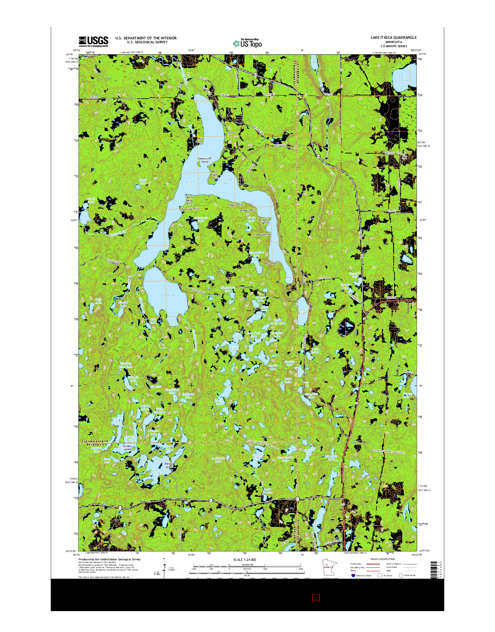 USGS US TOPO 7.5-MINUTE MAP FOR LAKE ITASCA, MN 2016