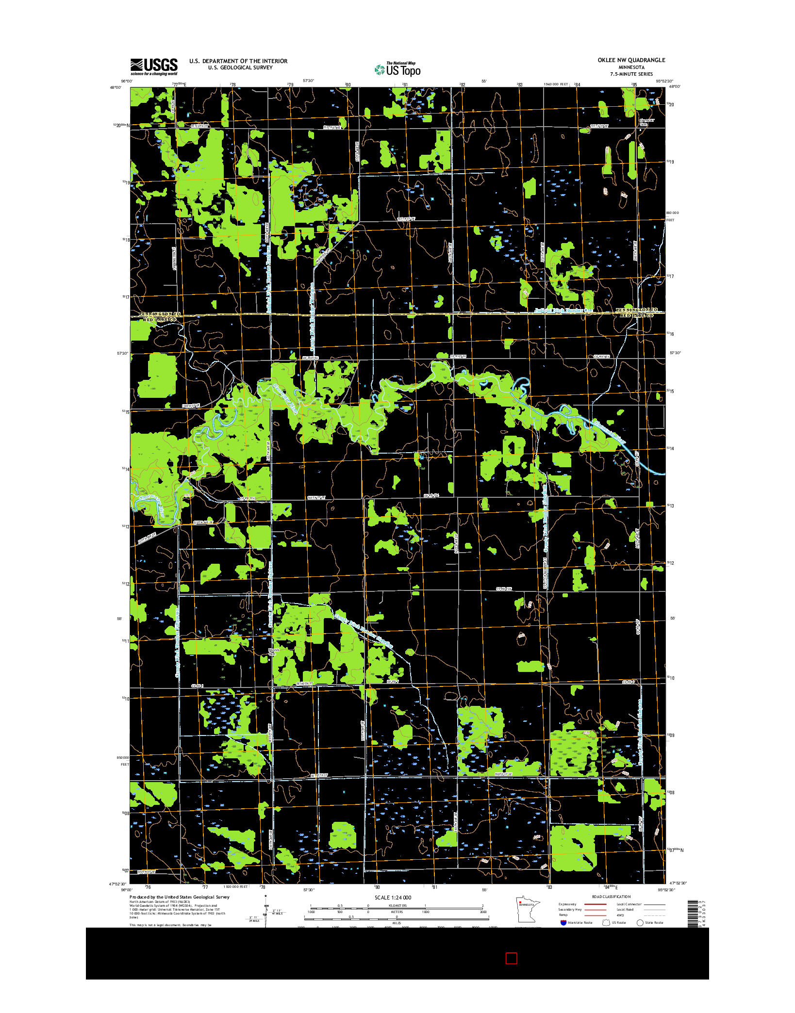 USGS US TOPO 7.5-MINUTE MAP FOR OKLEE NW, MN 2016