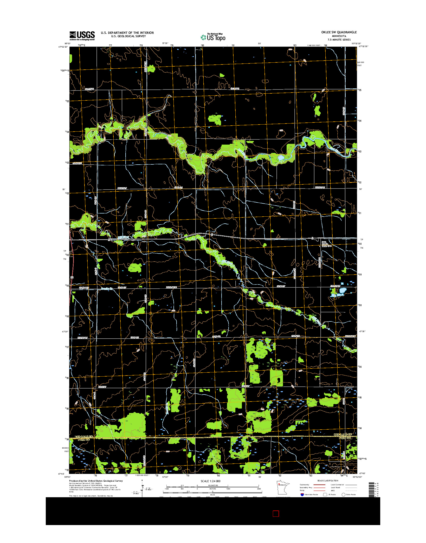 USGS US TOPO 7.5-MINUTE MAP FOR OKLEE SW, MN 2016