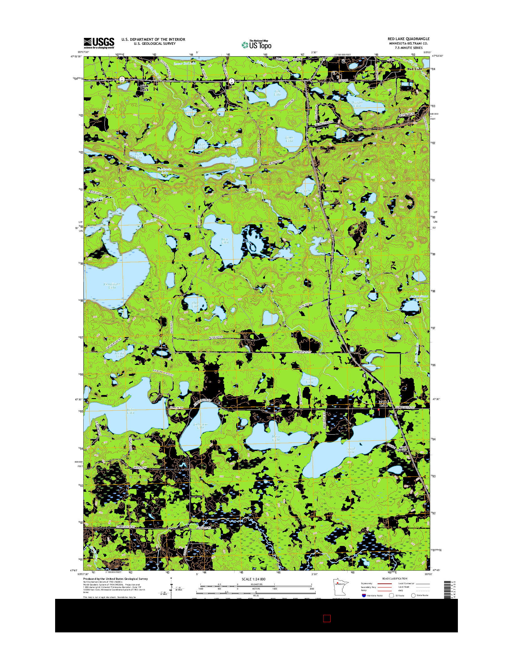 USGS US TOPO 7.5-MINUTE MAP FOR RED LAKE, MN 2016