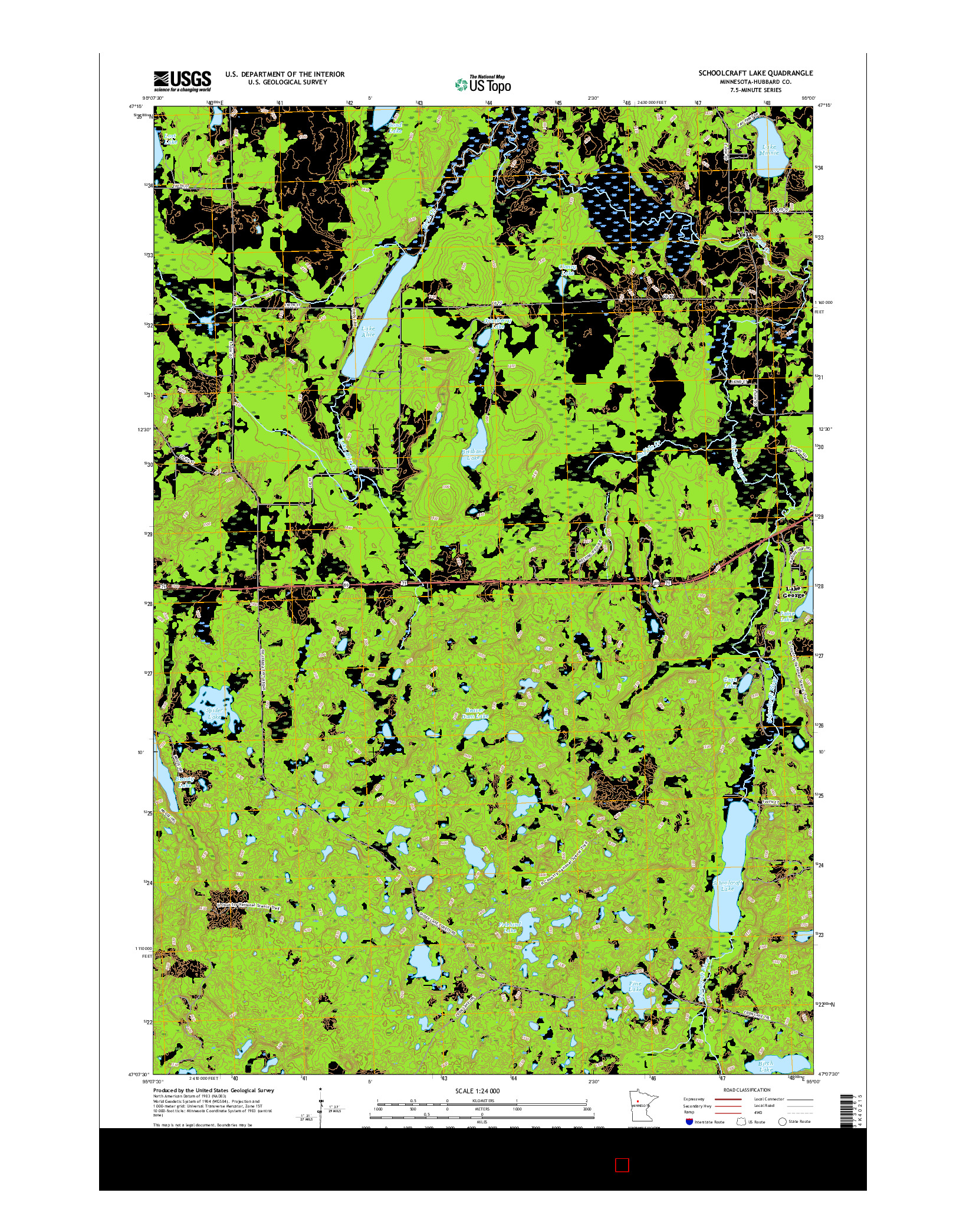 USGS US TOPO 7.5-MINUTE MAP FOR SCHOOLCRAFT LAKE, MN 2016