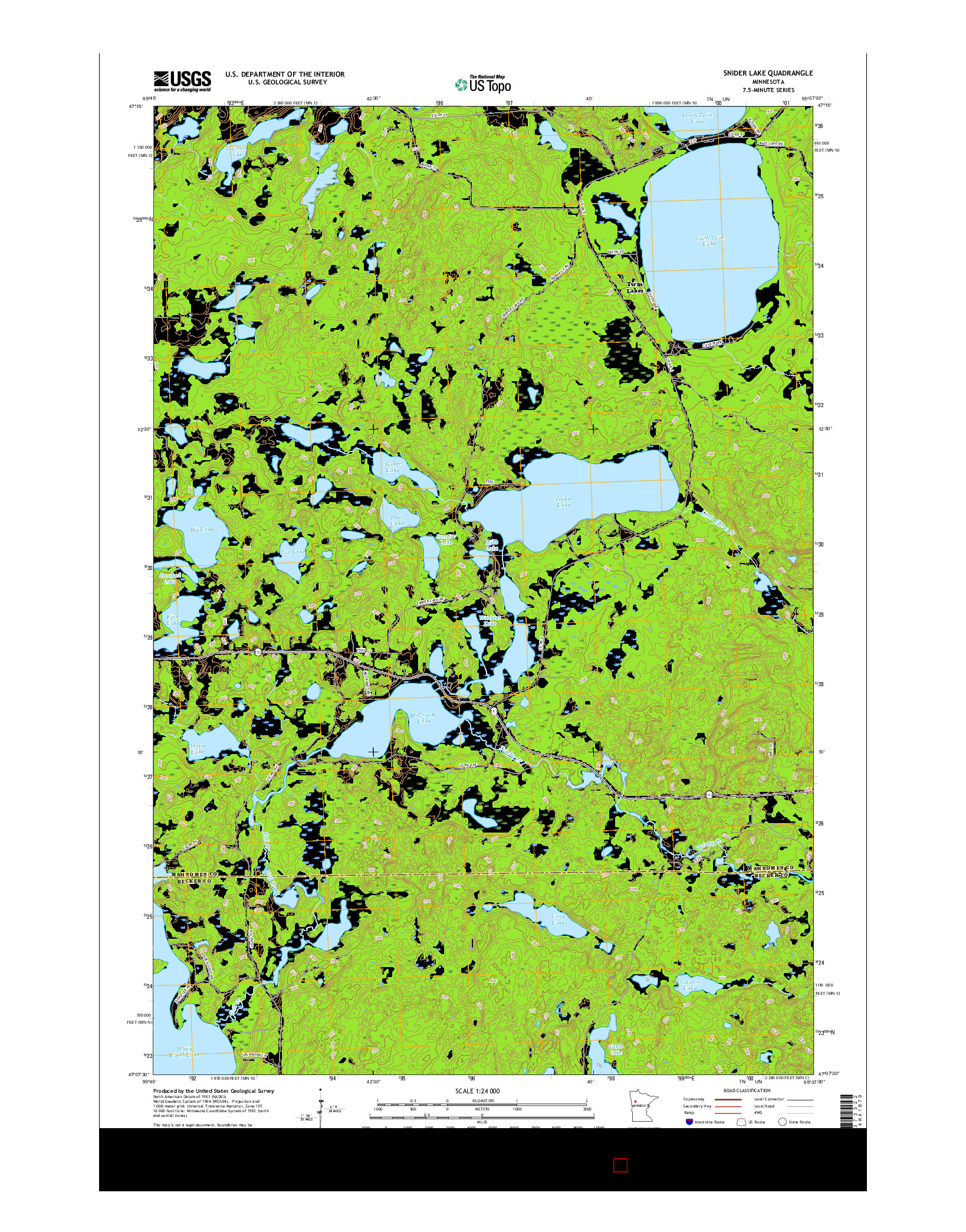 USGS US TOPO 7.5-MINUTE MAP FOR SNIDER LAKE, MN 2016