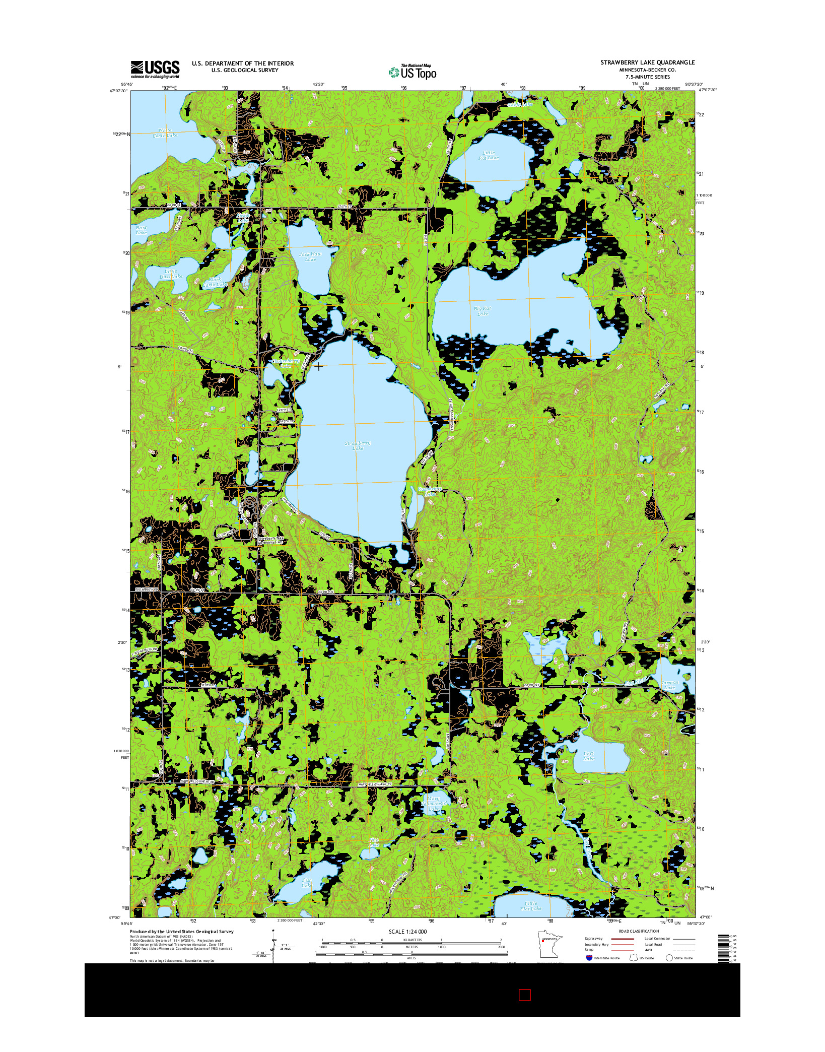 USGS US TOPO 7.5-MINUTE MAP FOR STRAWBERRY LAKE, MN 2016