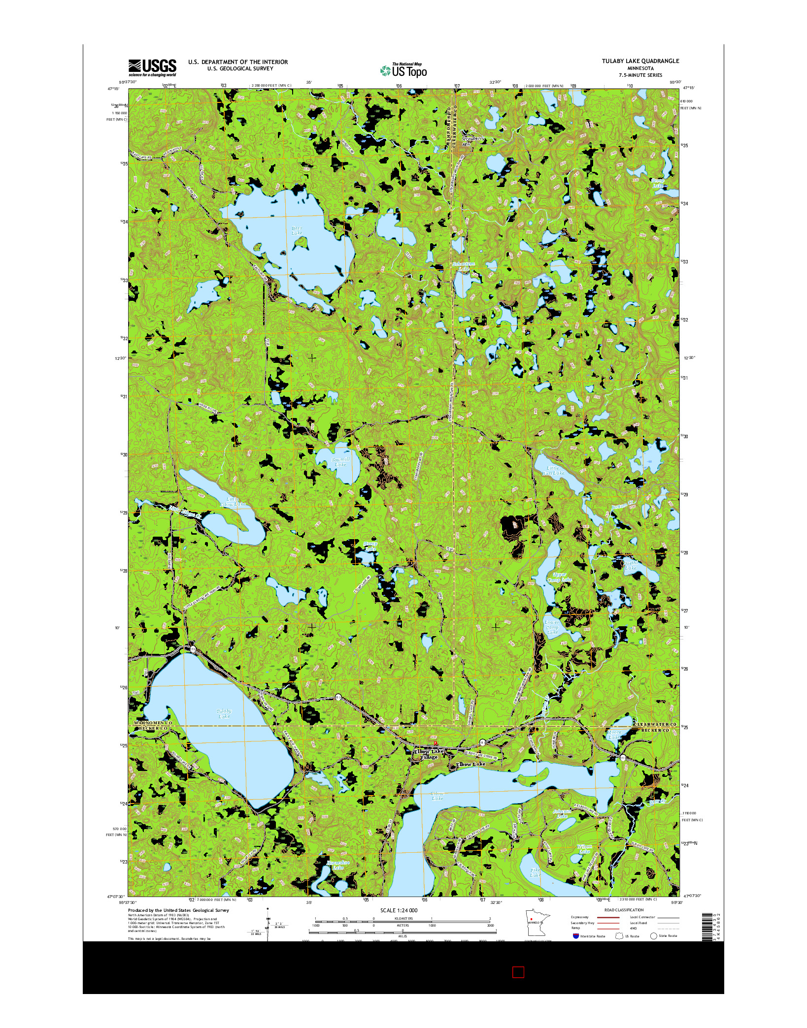 USGS US TOPO 7.5-MINUTE MAP FOR TULABY LAKE, MN 2016