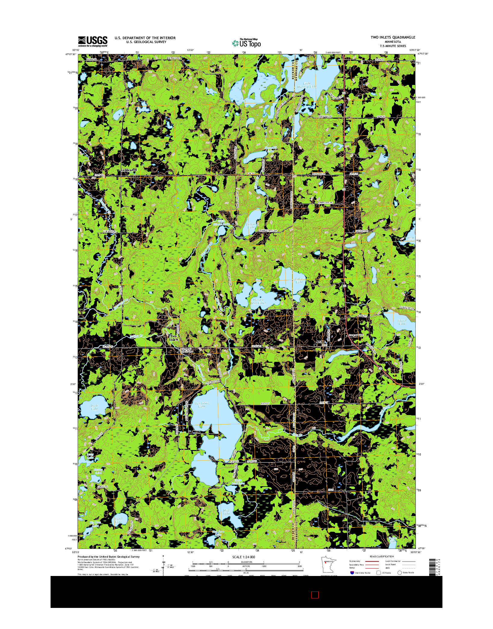 USGS US TOPO 7.5-MINUTE MAP FOR TWO INLETS, MN 2016