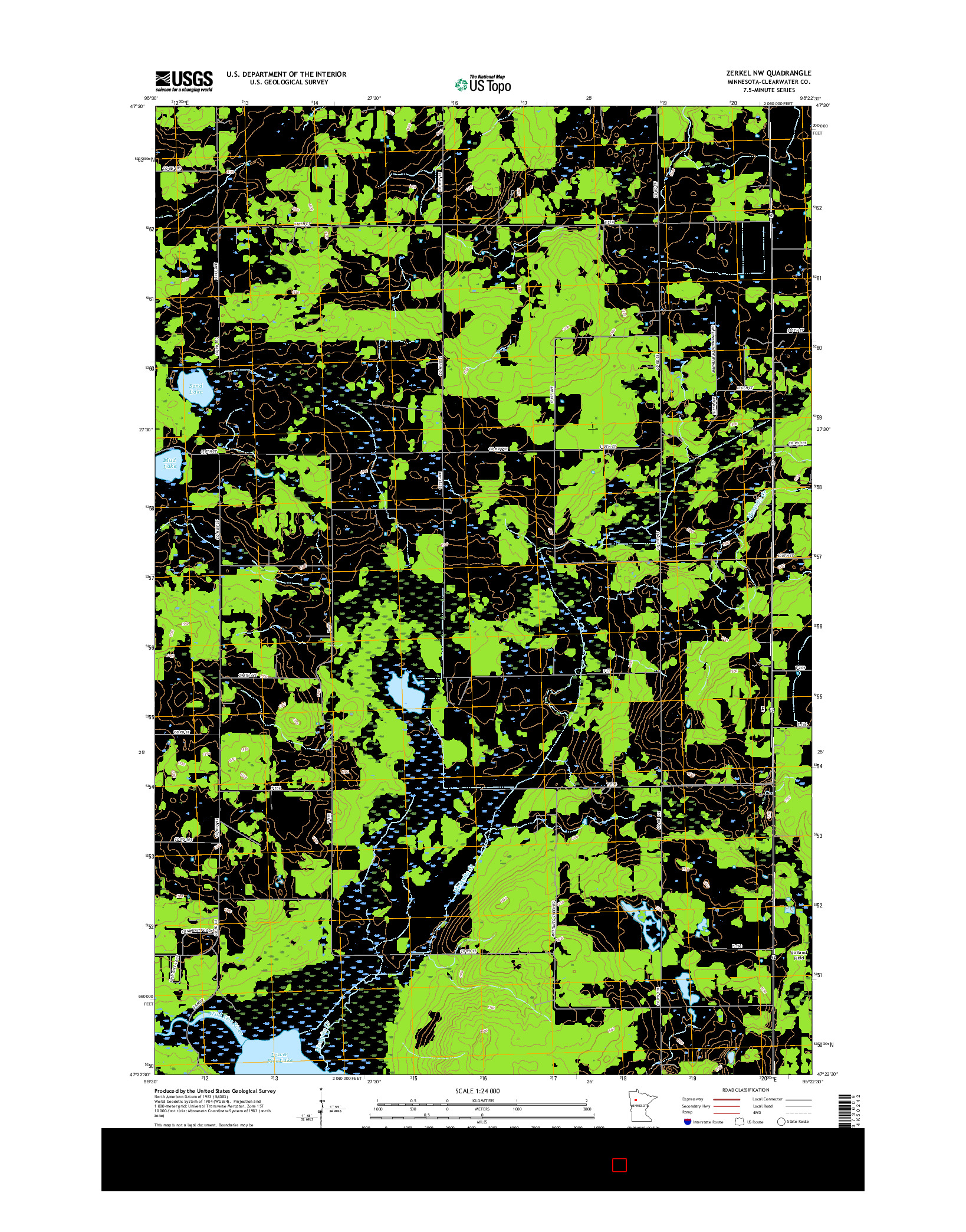 USGS US TOPO 7.5-MINUTE MAP FOR ZERKEL NW, MN 2016