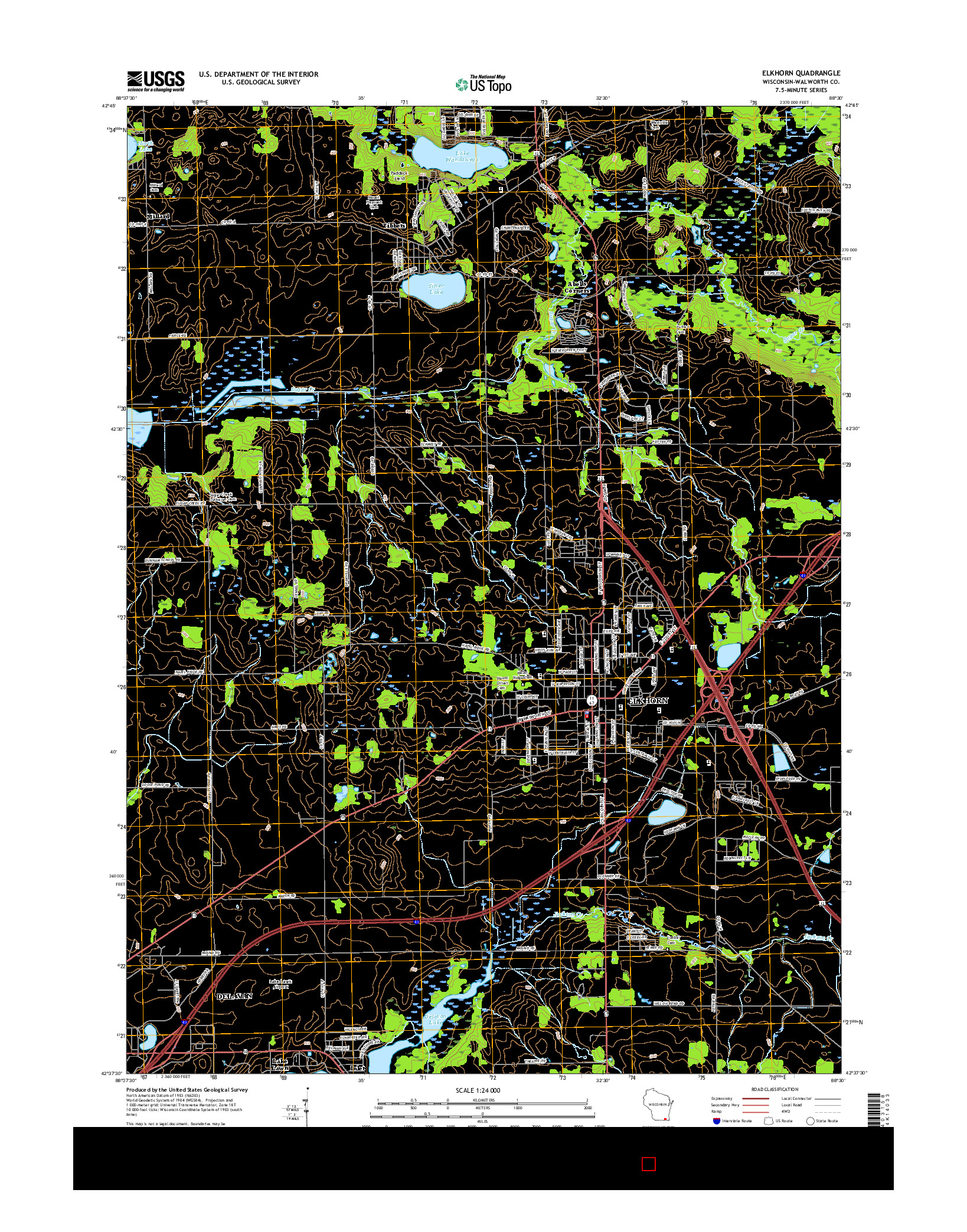 USGS US TOPO 7.5-MINUTE MAP FOR ELKHORN, WI 2016