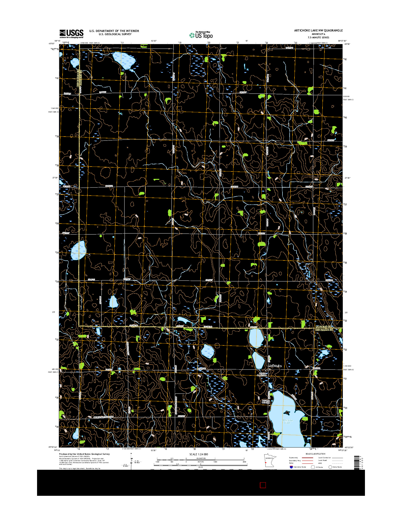 USGS US TOPO 7.5-MINUTE MAP FOR ARTICHOKE LAKE NW, MN 2016