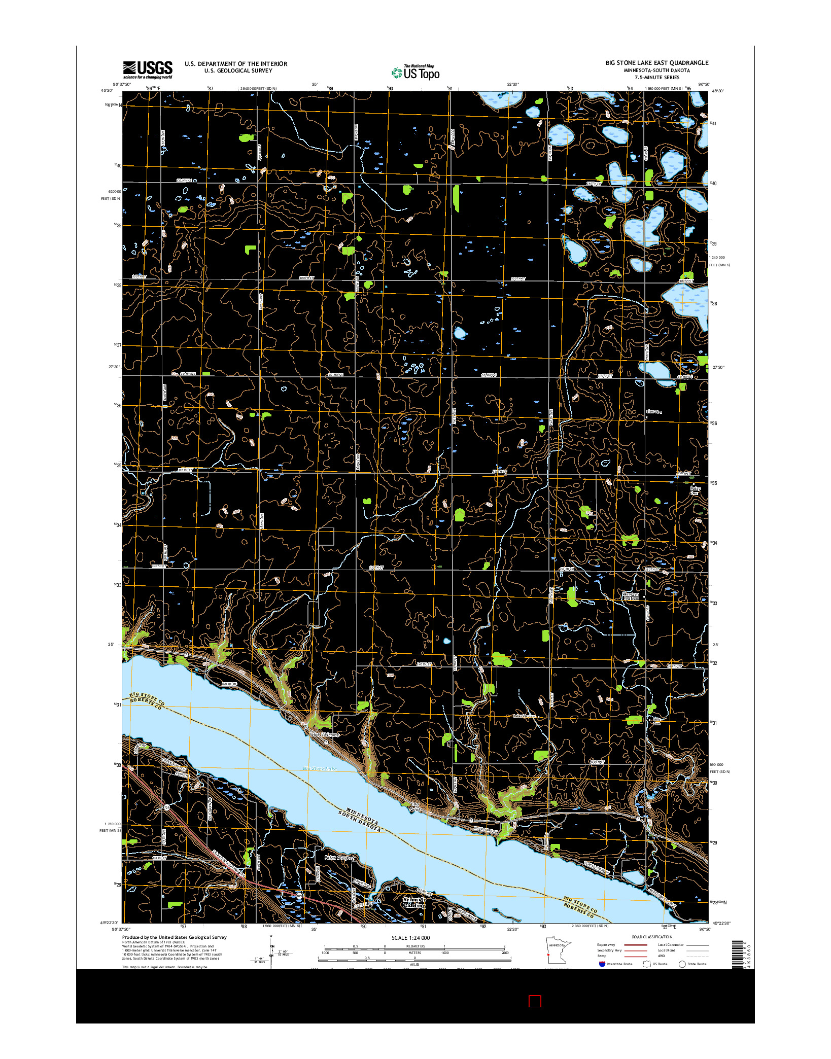 USGS US TOPO 7.5-MINUTE MAP FOR BIG STONE LAKE EAST, MN-SD 2016