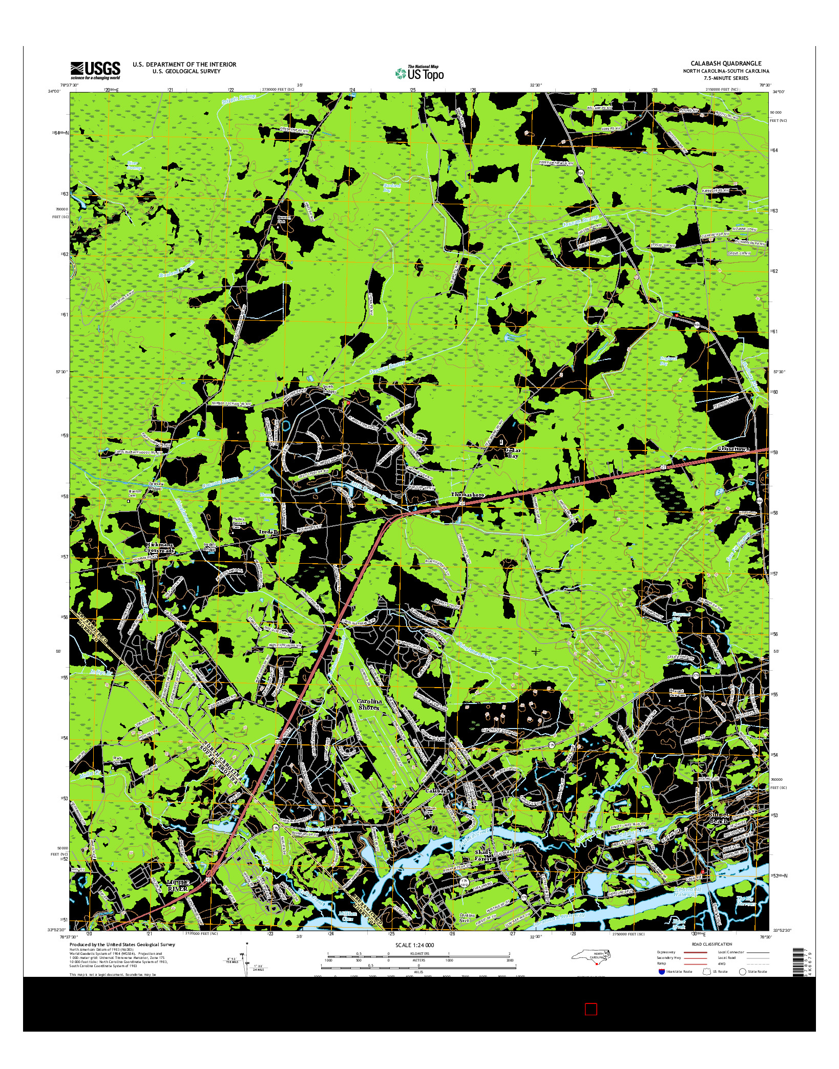 USGS US TOPO 7.5-MINUTE MAP FOR CALABASH, NC-SC 2016