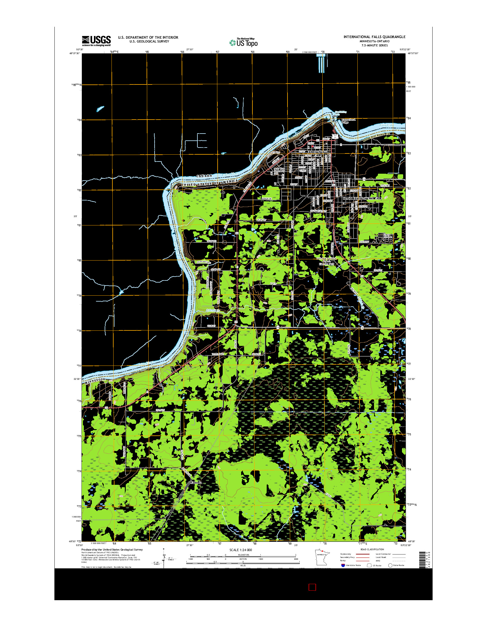 USGS US TOPO 7.5-MINUTE MAP FOR INTERNATIONAL FALLS, MN-ON 2016