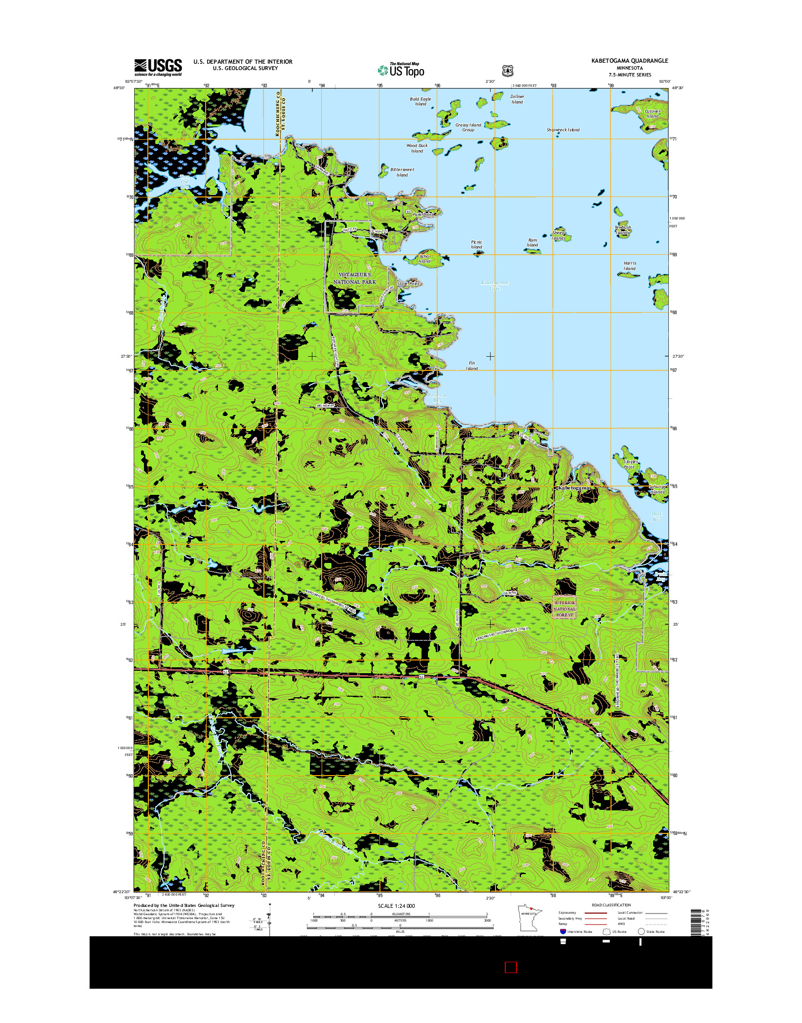 USGS US TOPO 7.5-MINUTE MAP FOR KABETOGAMA, MN 2016