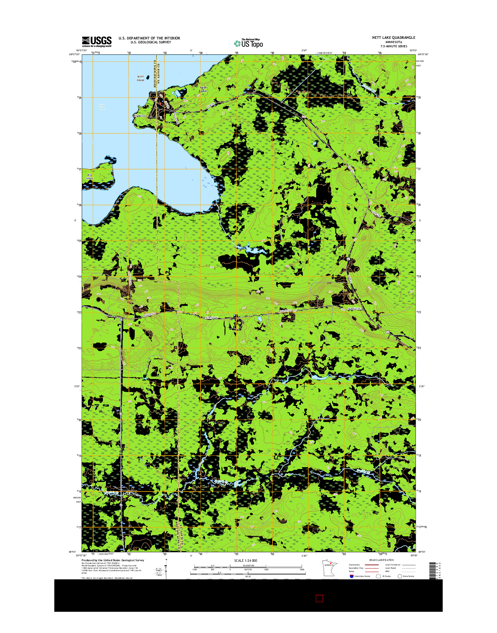 USGS US TOPO 7.5-MINUTE MAP FOR NETT LAKE, MN 2016
