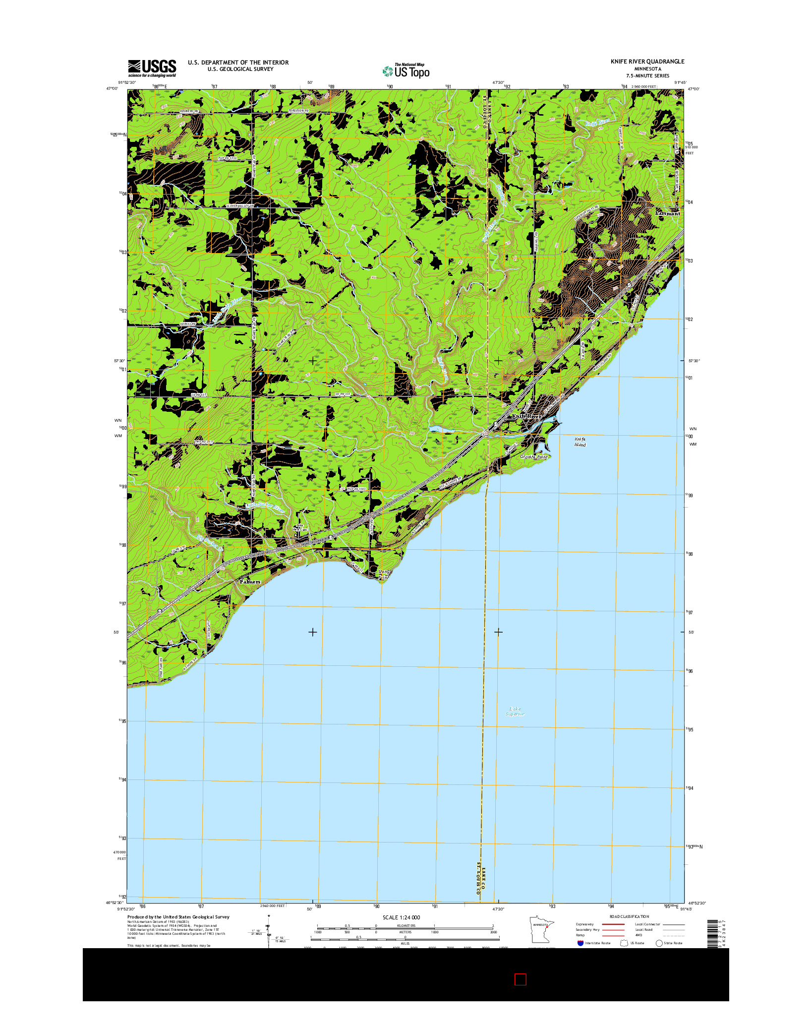 USGS US TOPO 7.5-MINUTE MAP FOR KNIFE RIVER, MN 2016