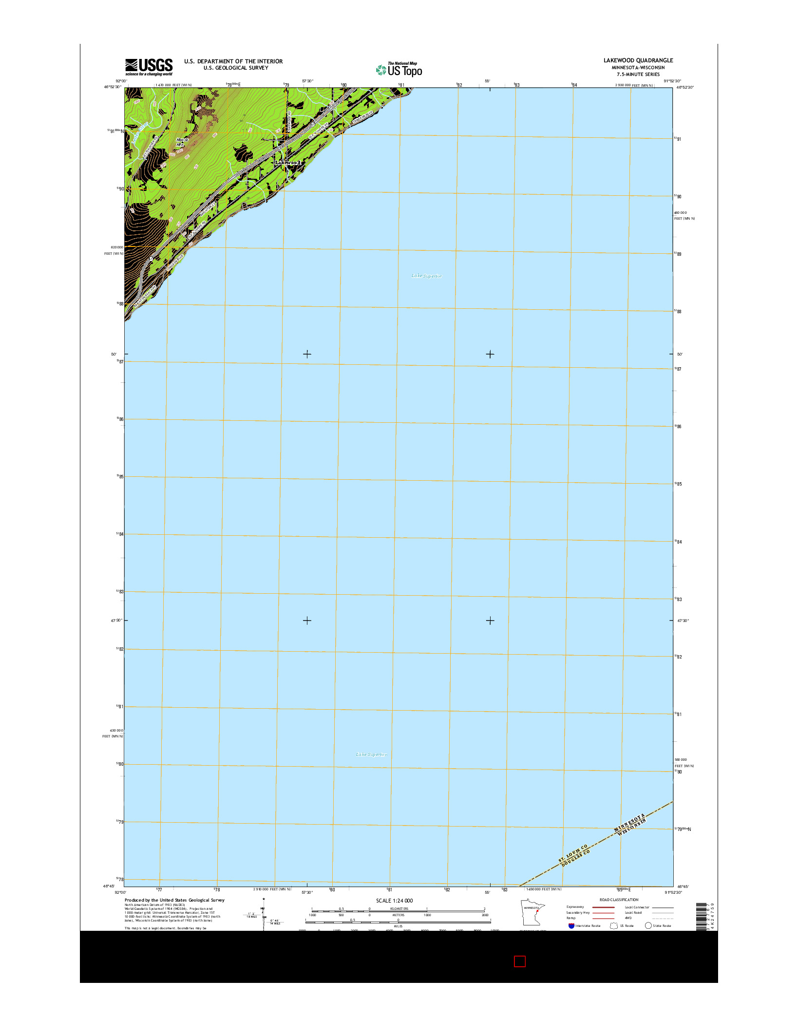 USGS US TOPO 7.5-MINUTE MAP FOR LAKEWOOD, MN-WI 2016