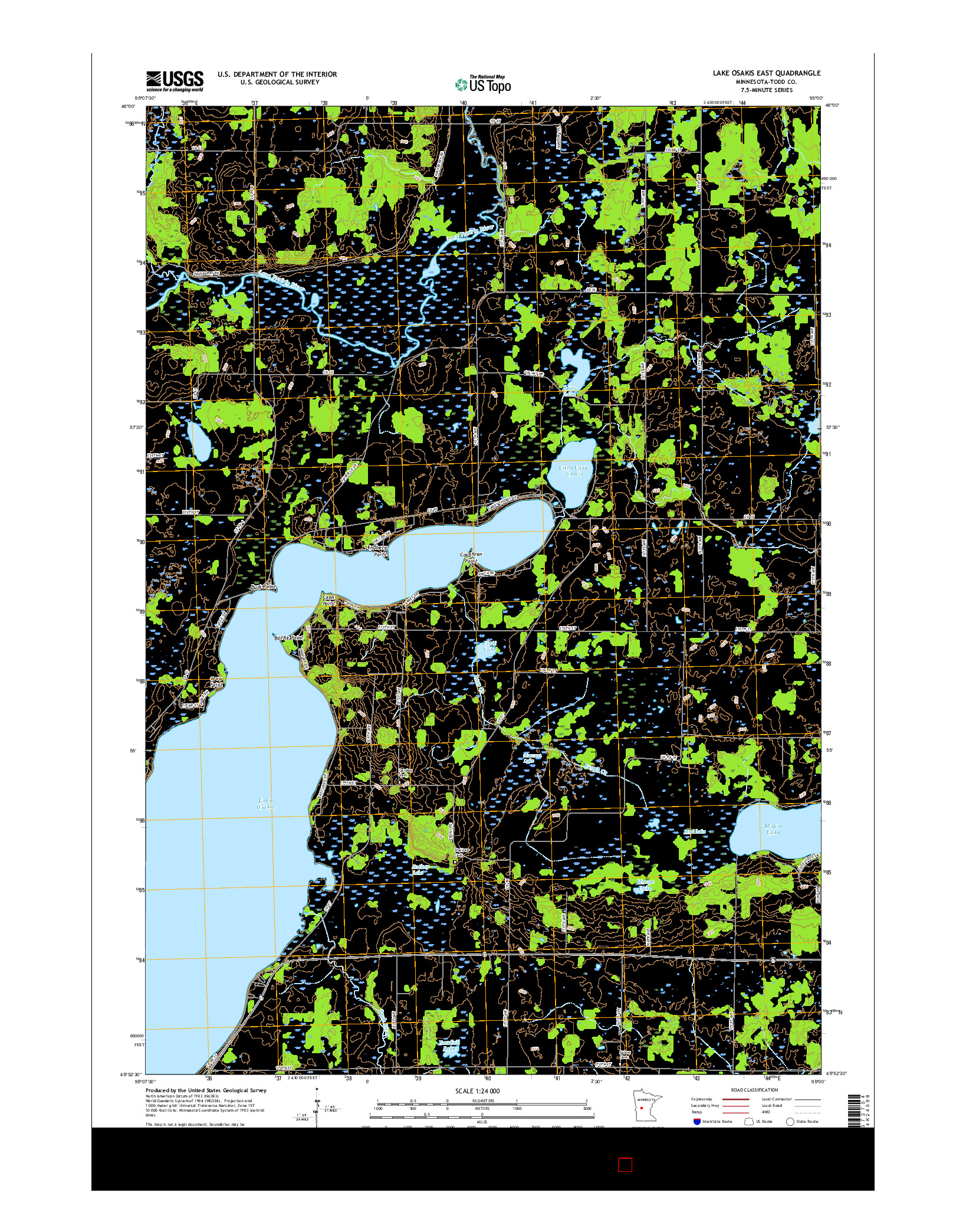 USGS US TOPO 7.5-MINUTE MAP FOR LAKE OSAKIS EAST, MN 2016