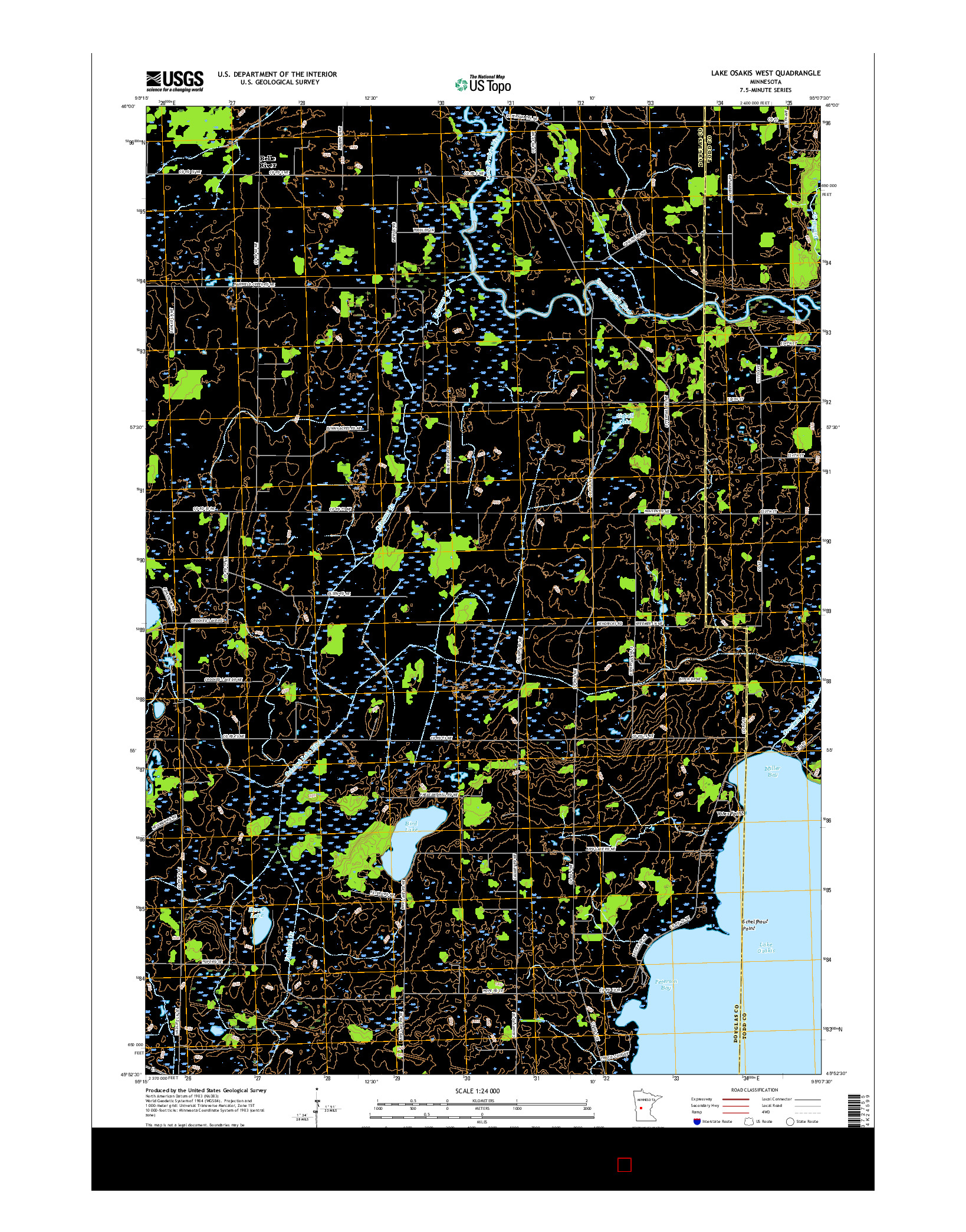 USGS US TOPO 7.5-MINUTE MAP FOR LAKE OSAKIS WEST, MN 2016