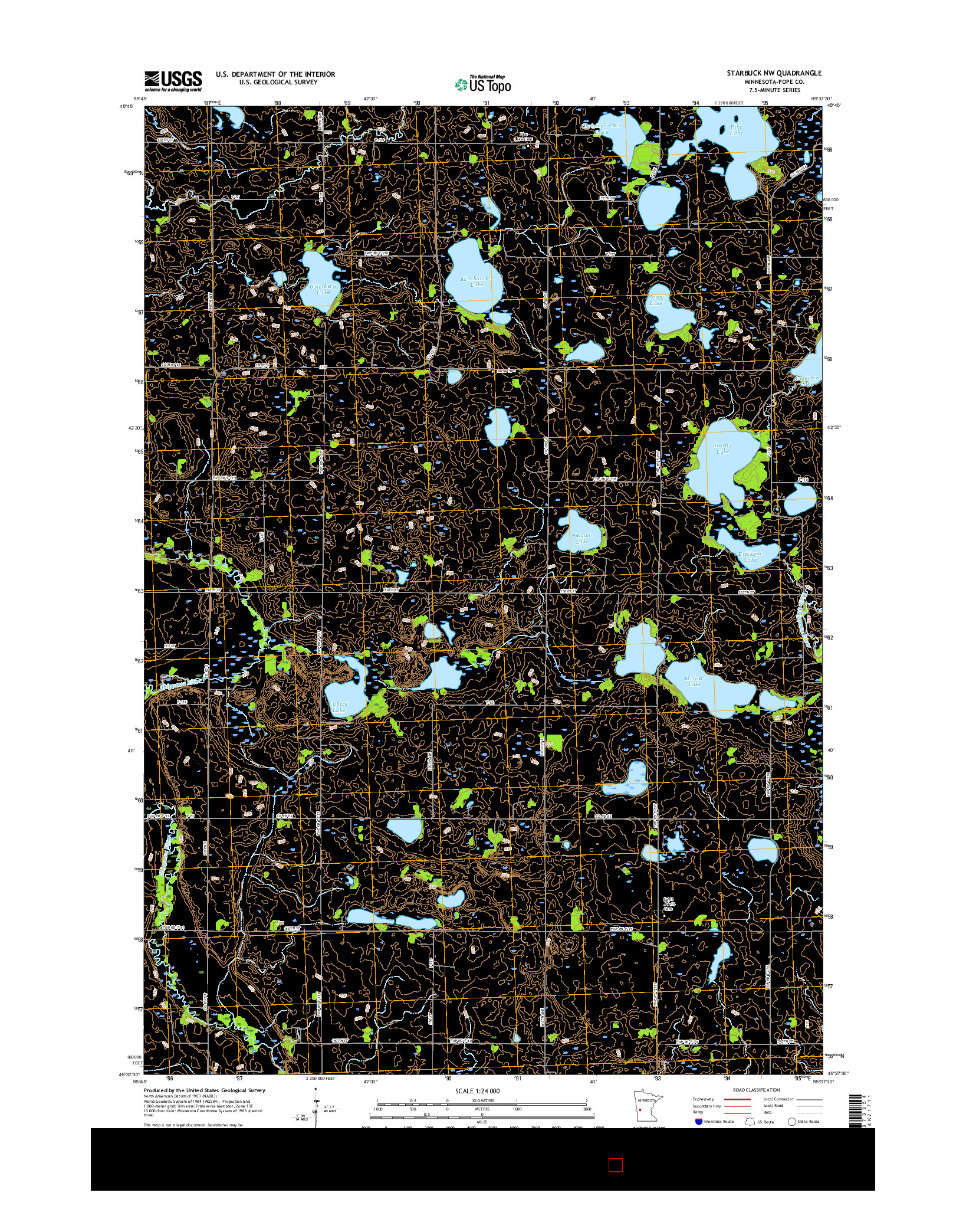 USGS US TOPO 7.5-MINUTE MAP FOR STARBUCK NW, MN 2016