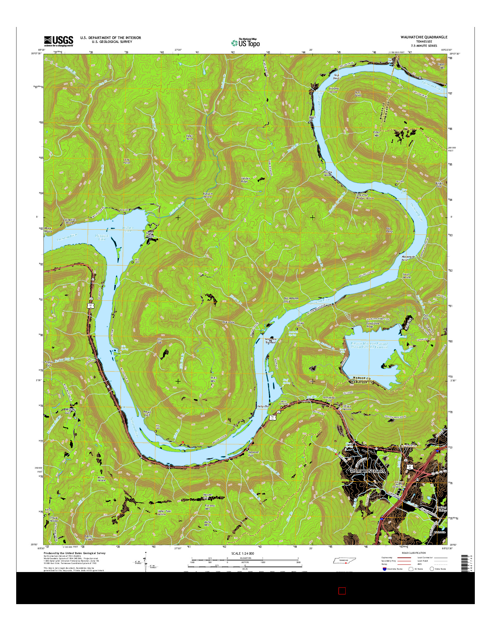 USGS US TOPO 7.5-MINUTE MAP FOR WAUHATCHIE, TN 2016