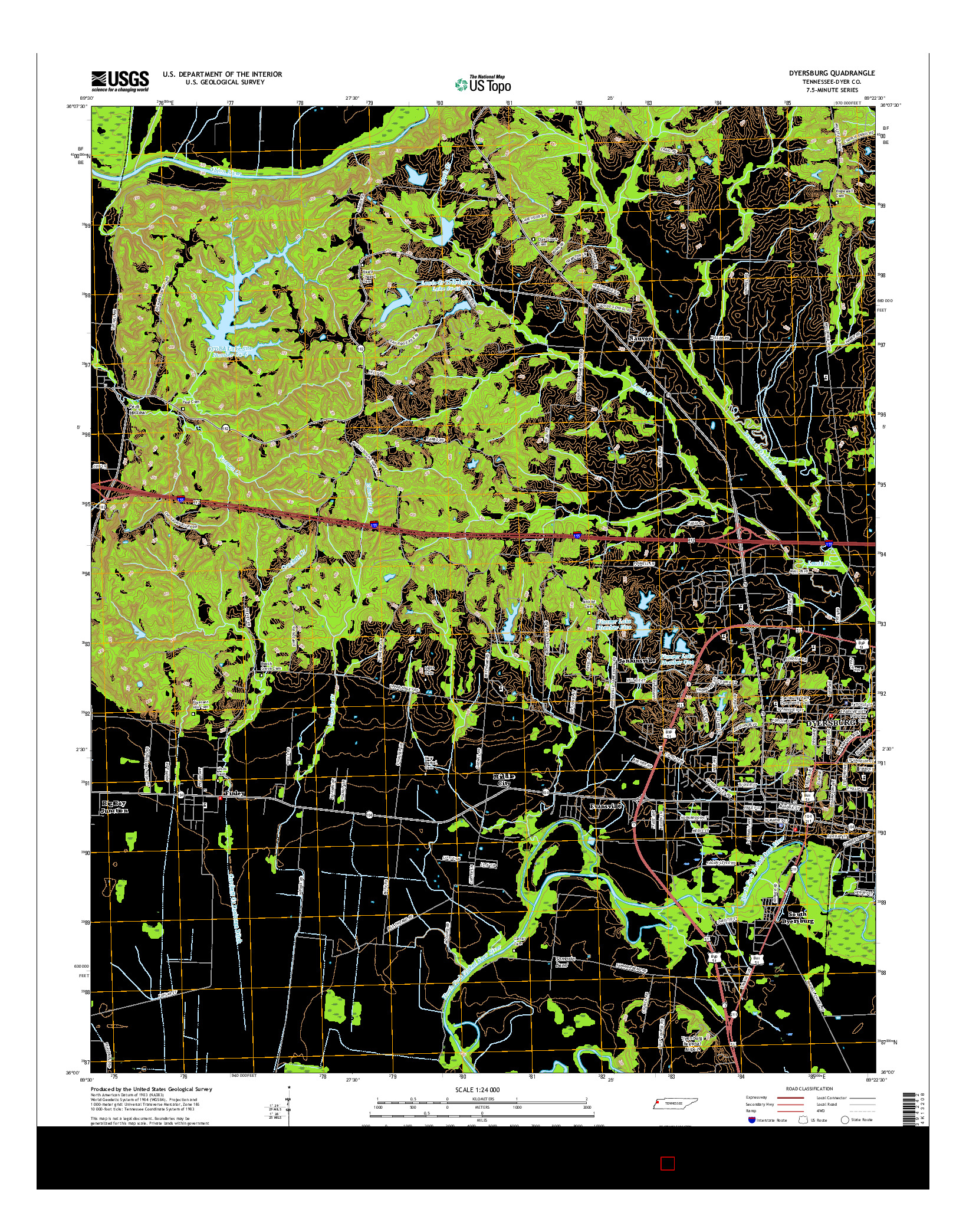 USGS US TOPO 7.5-MINUTE MAP FOR DYERSBURG, TN 2016