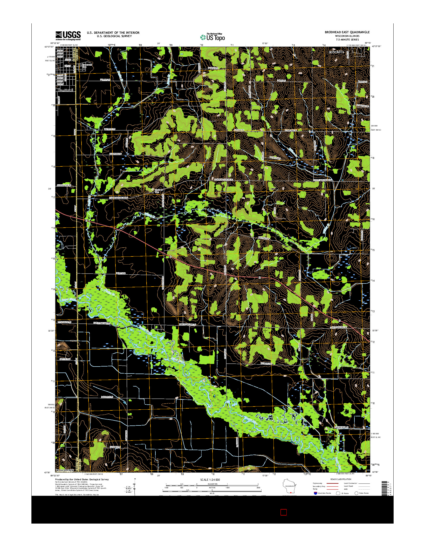 USGS US TOPO 7.5-MINUTE MAP FOR BRODHEAD EAST, WI-IL 2016