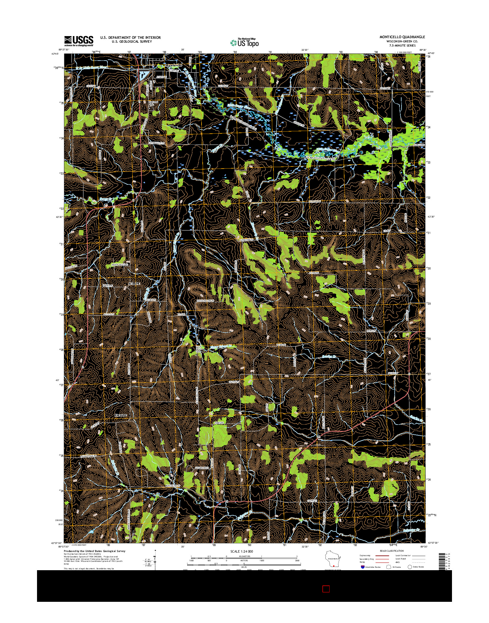 USGS US TOPO 7.5-MINUTE MAP FOR MONTICELLO, WI 2016