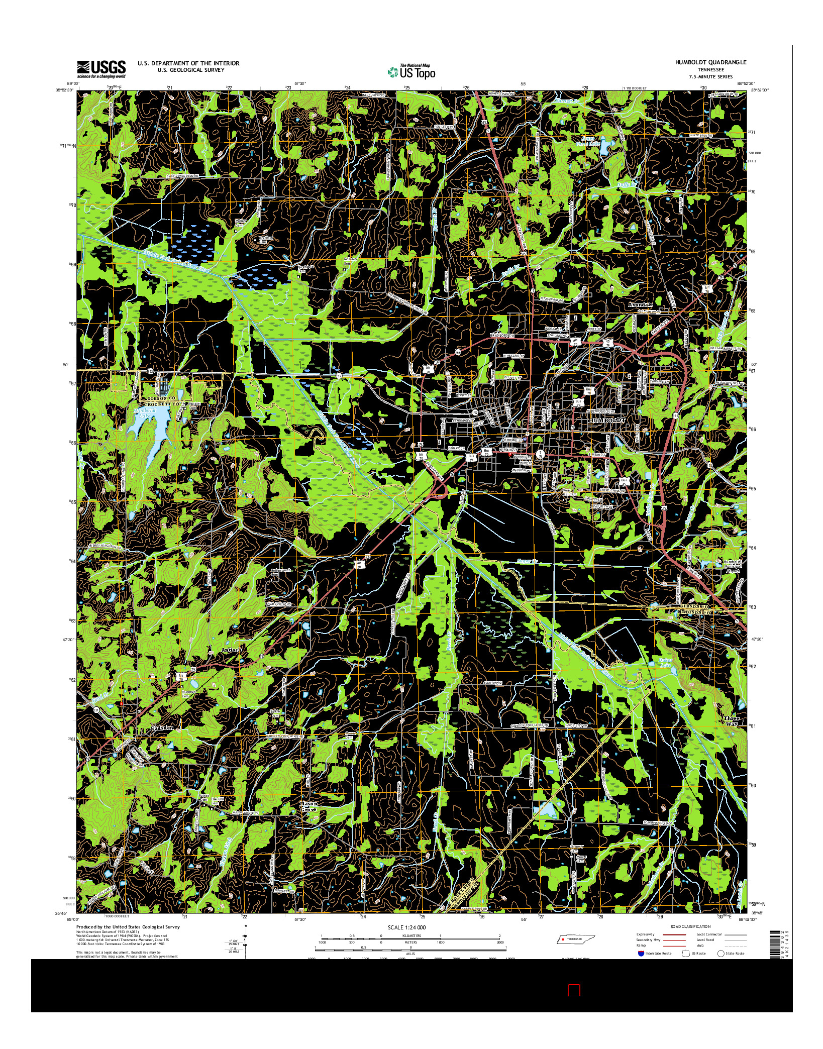 USGS US TOPO 7.5-MINUTE MAP FOR HUMBOLDT, TN 2016