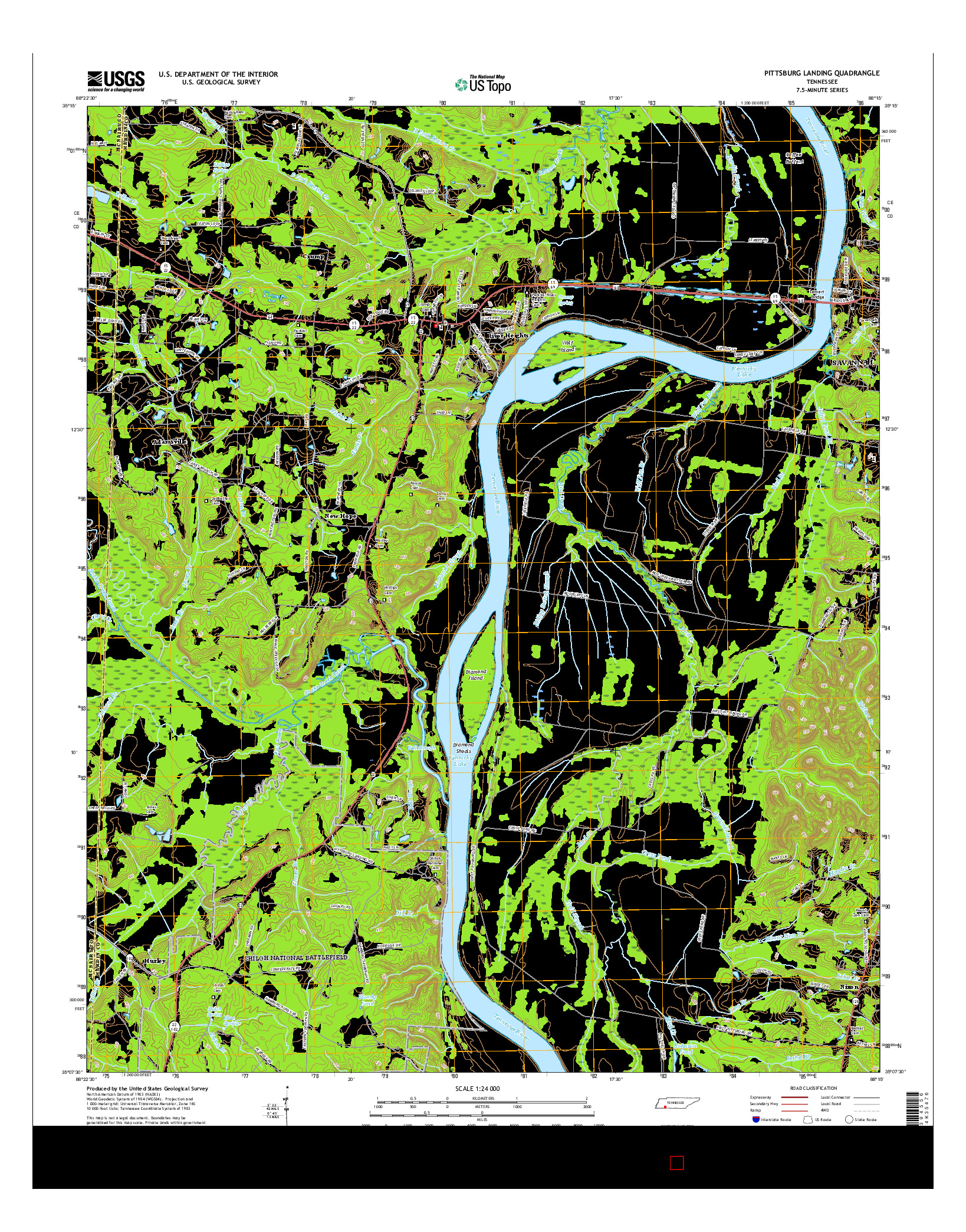 USGS US TOPO 7.5-MINUTE MAP FOR PITTSBURG LANDING, TN 2016