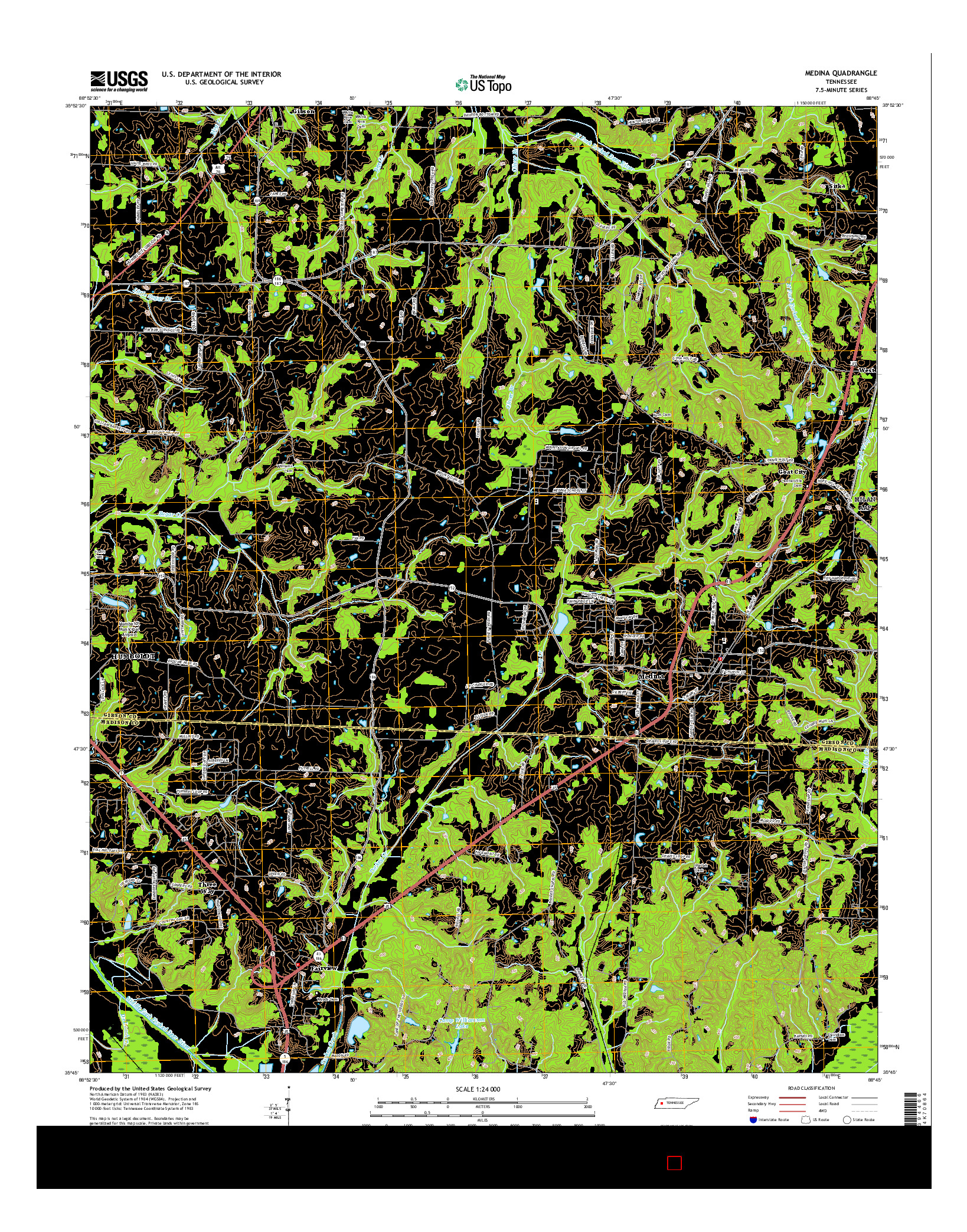 USGS US TOPO 7.5-MINUTE MAP FOR MEDINA, TN 2016