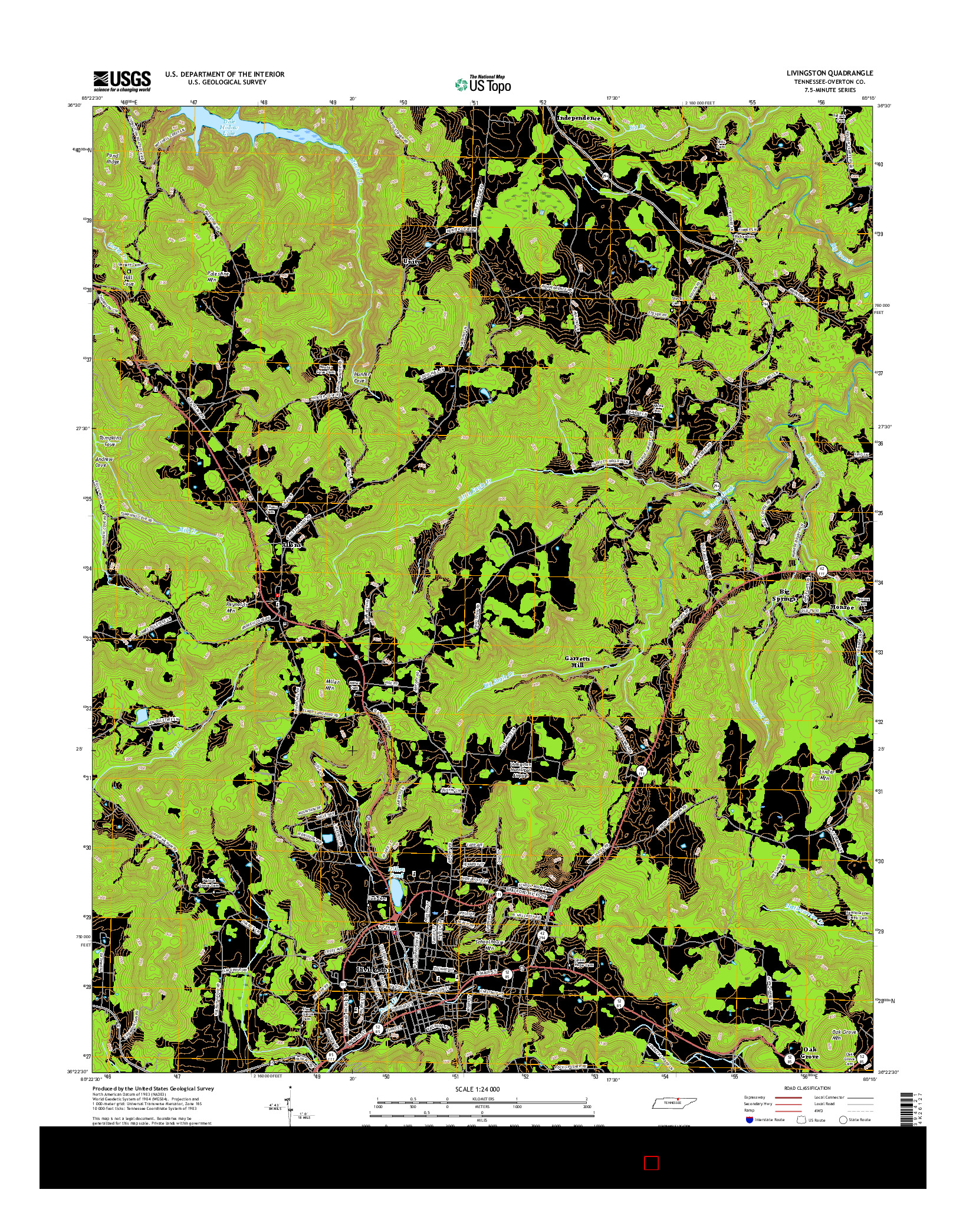 USGS US TOPO 7.5-MINUTE MAP FOR LIVINGSTON, TN 2016