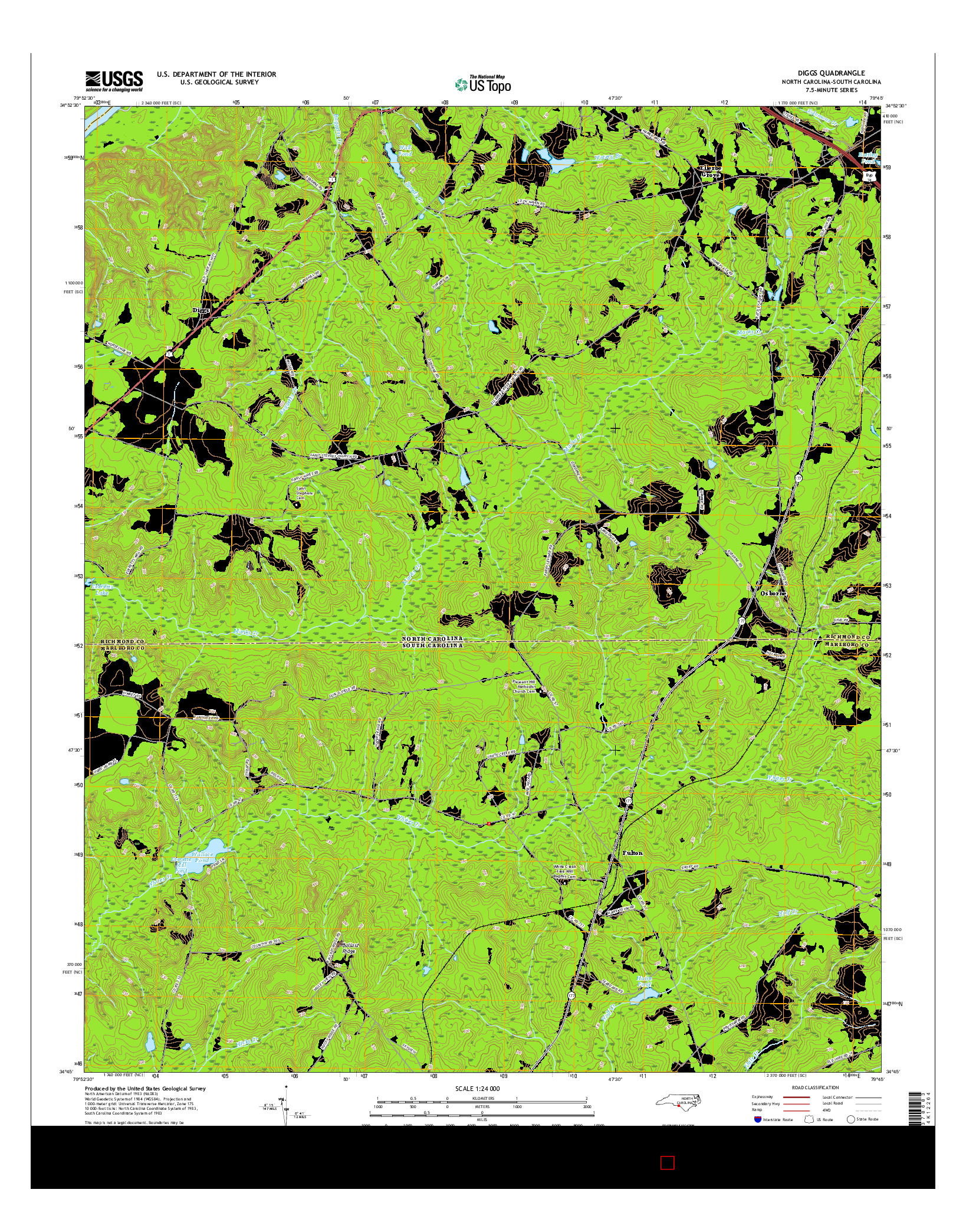 USGS US TOPO 7.5-MINUTE MAP FOR DIGGS, NC-SC 2016