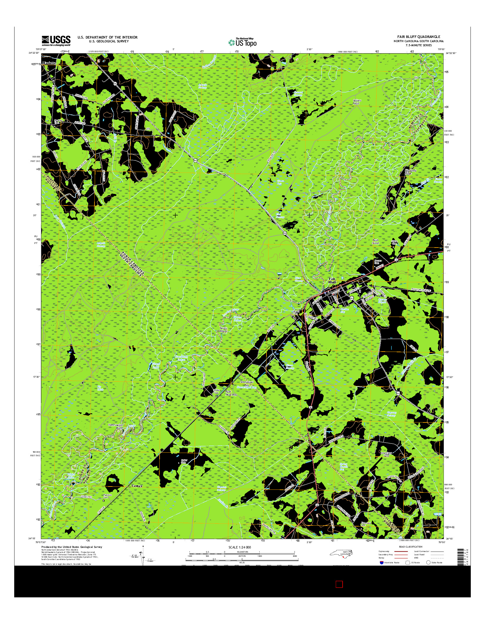 USGS US TOPO 7.5-MINUTE MAP FOR FAIR BLUFF, NC-SC 2016