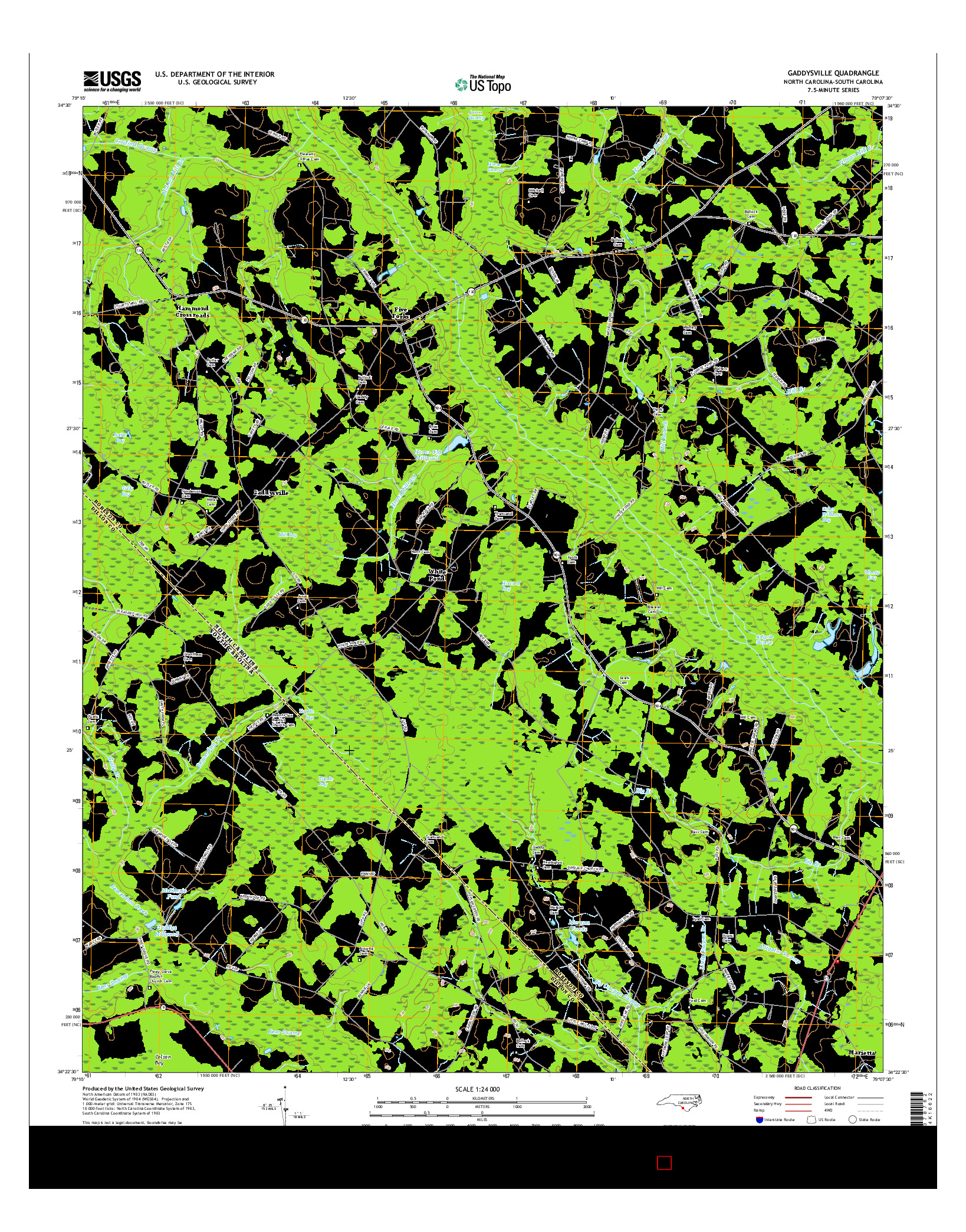 USGS US TOPO 7.5-MINUTE MAP FOR GADDYSVILLE, NC-SC 2016