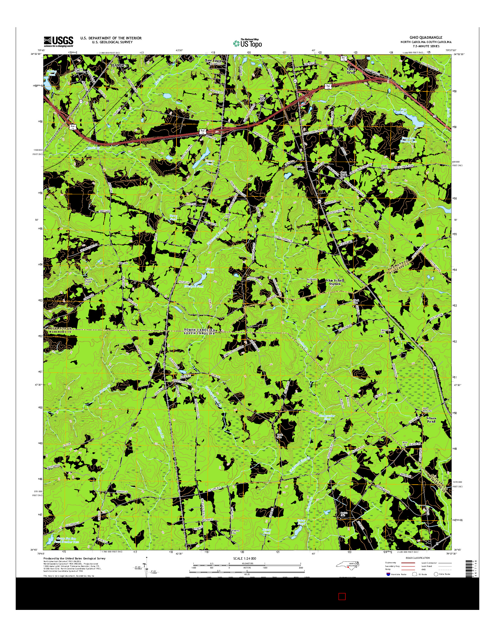 USGS US TOPO 7.5-MINUTE MAP FOR GHIO, NC-SC 2016