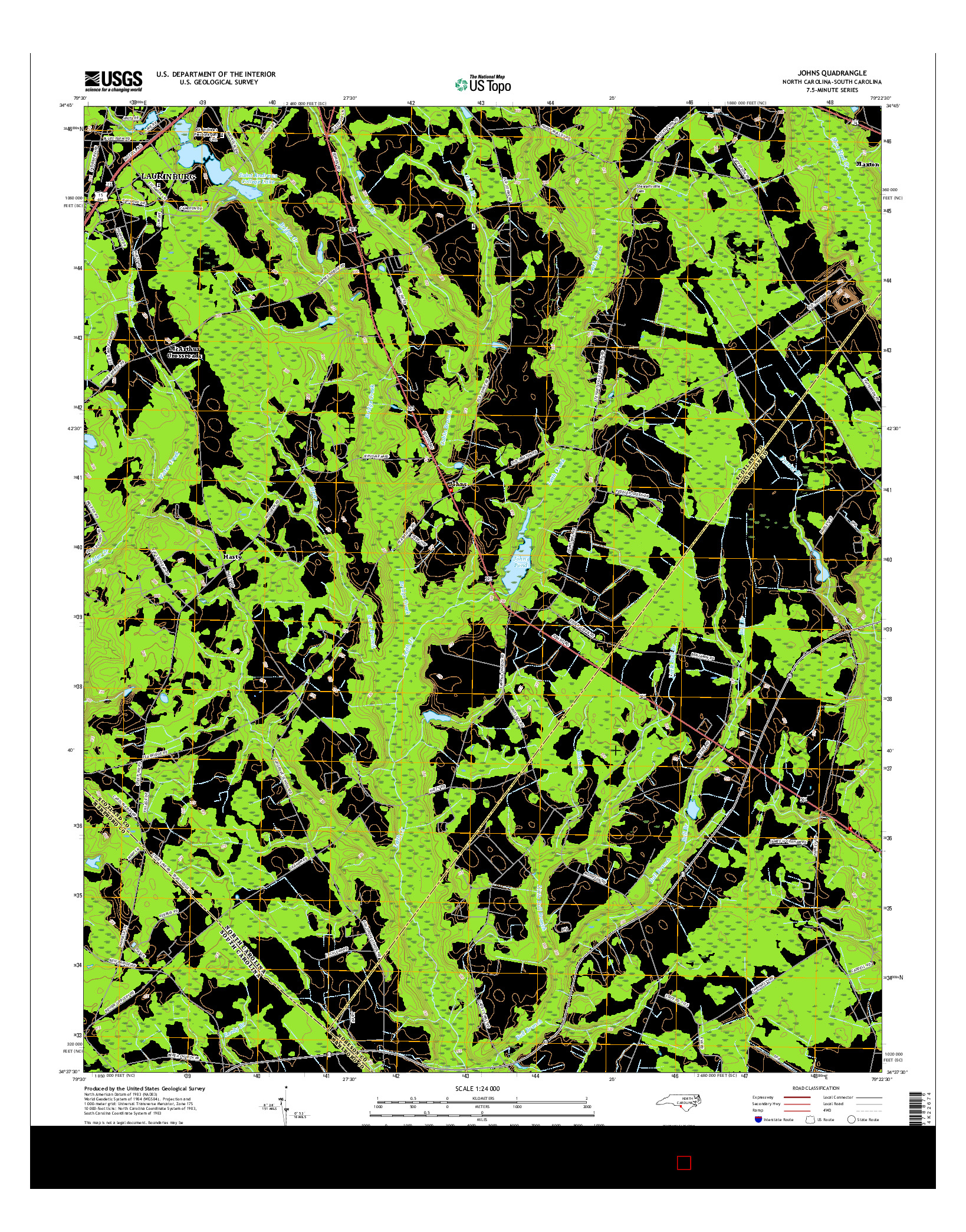 USGS US TOPO 7.5-MINUTE MAP FOR JOHNS, NC-SC 2016