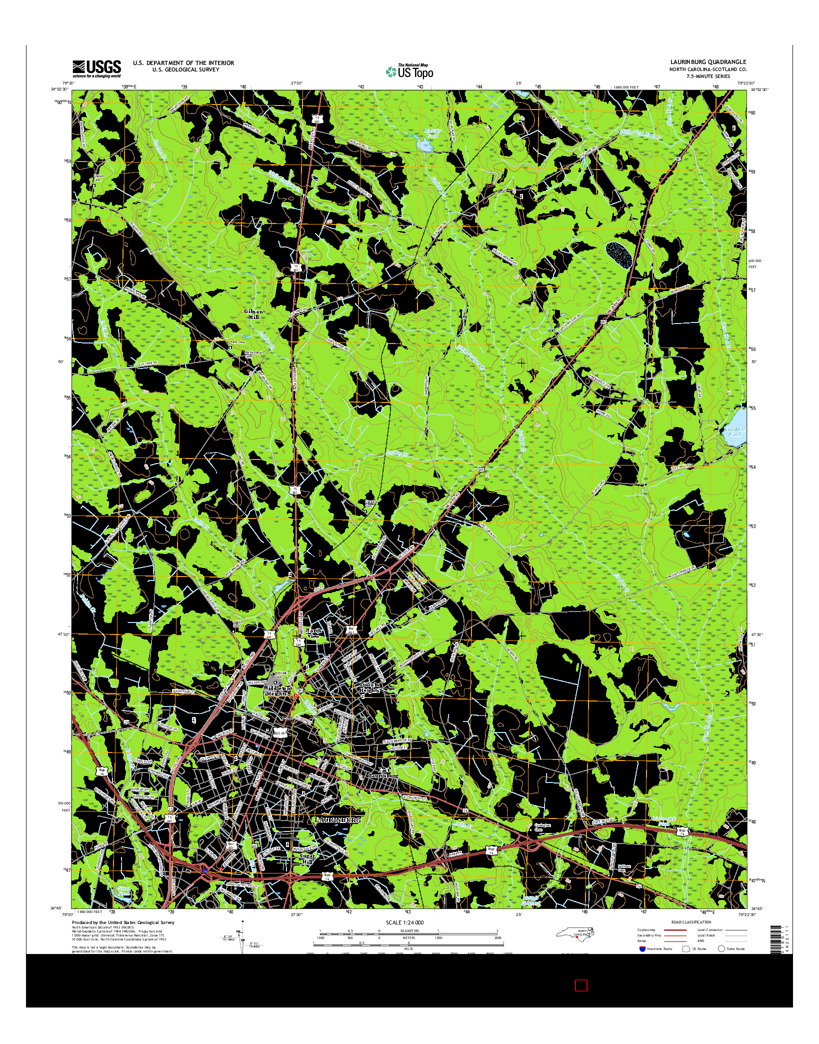 USGS US TOPO 7.5-MINUTE MAP FOR LAURINBURG, NC 2016