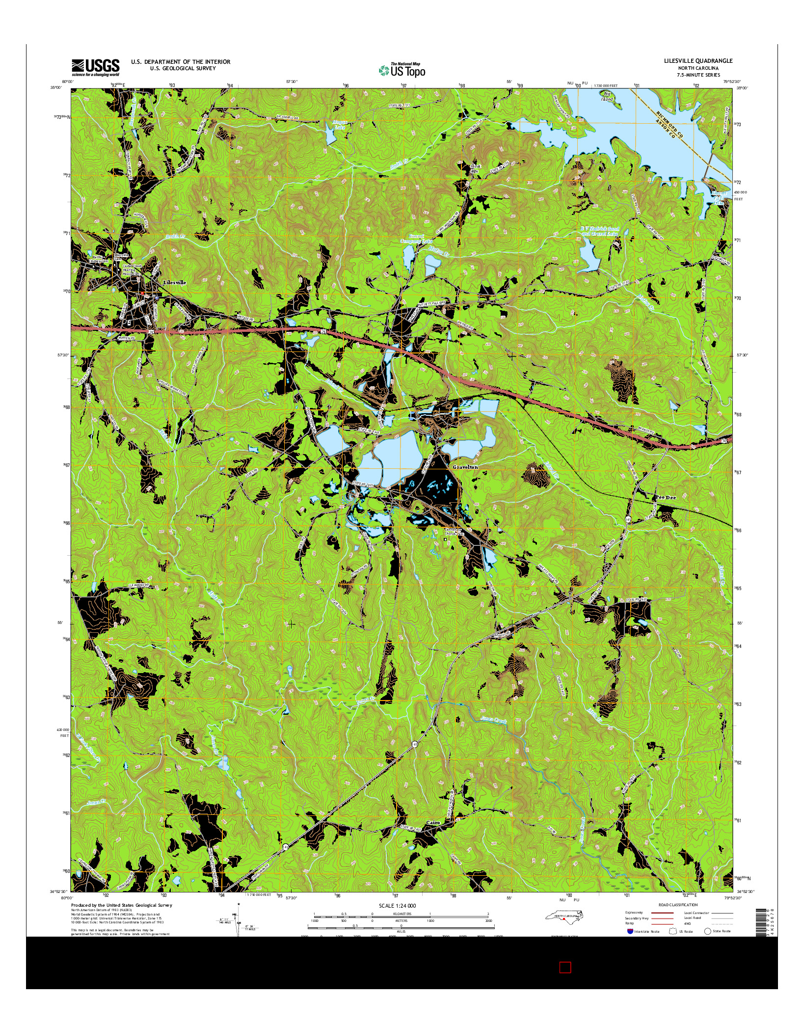 USGS US TOPO 7.5-MINUTE MAP FOR LILESVILLE, NC 2016