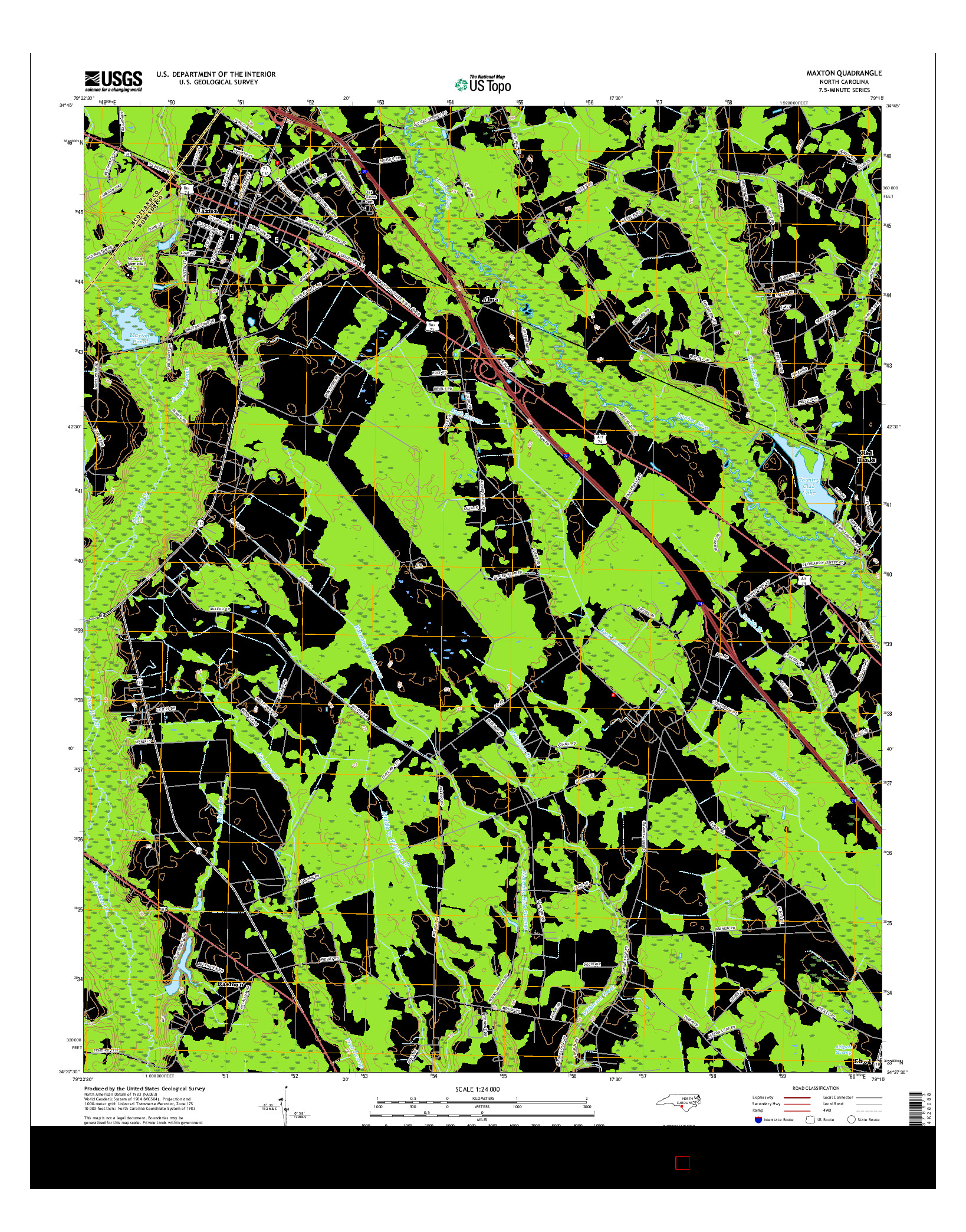 USGS US TOPO 7.5-MINUTE MAP FOR MAXTON, NC 2016