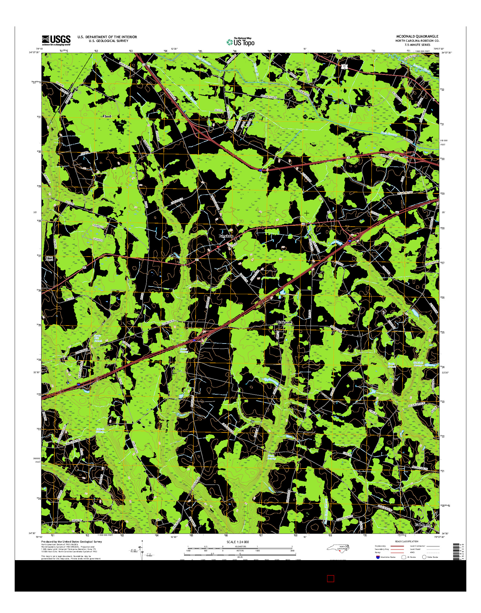 USGS US TOPO 7.5-MINUTE MAP FOR MCDONALD, NC 2016