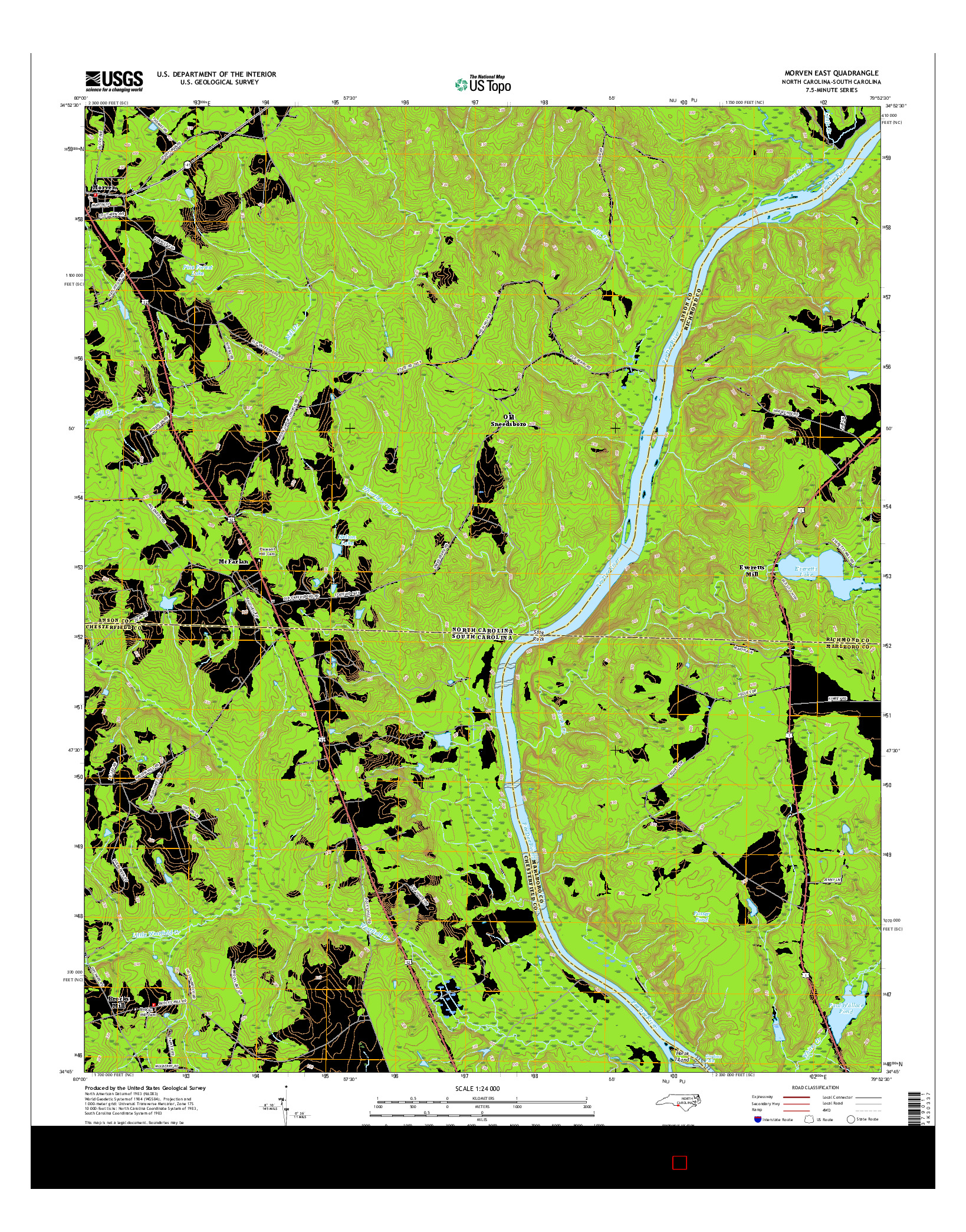 USGS US TOPO 7.5-MINUTE MAP FOR MORVEN EAST, NC-SC 2016