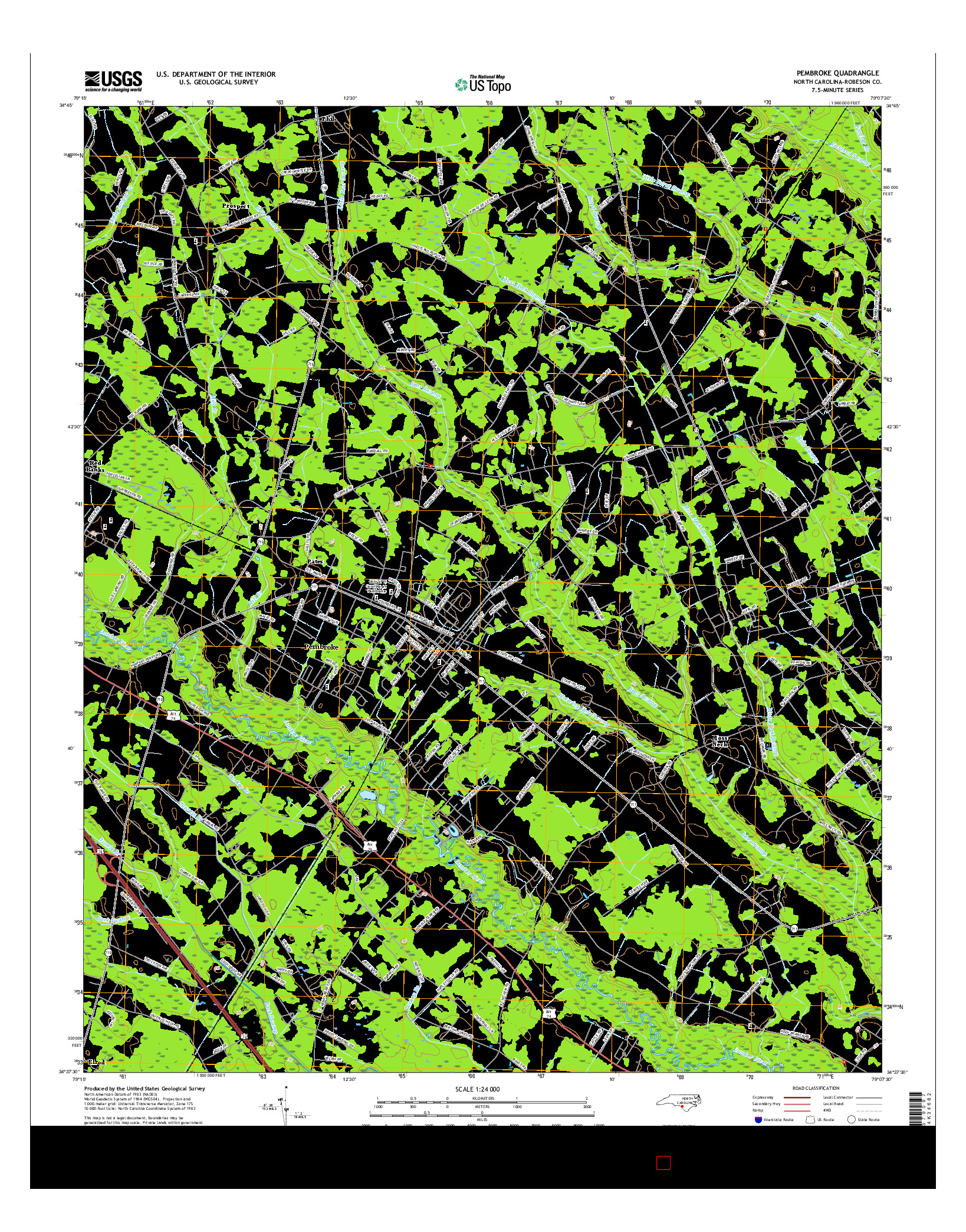 USGS US TOPO 7.5-MINUTE MAP FOR PEMBROKE, NC 2016