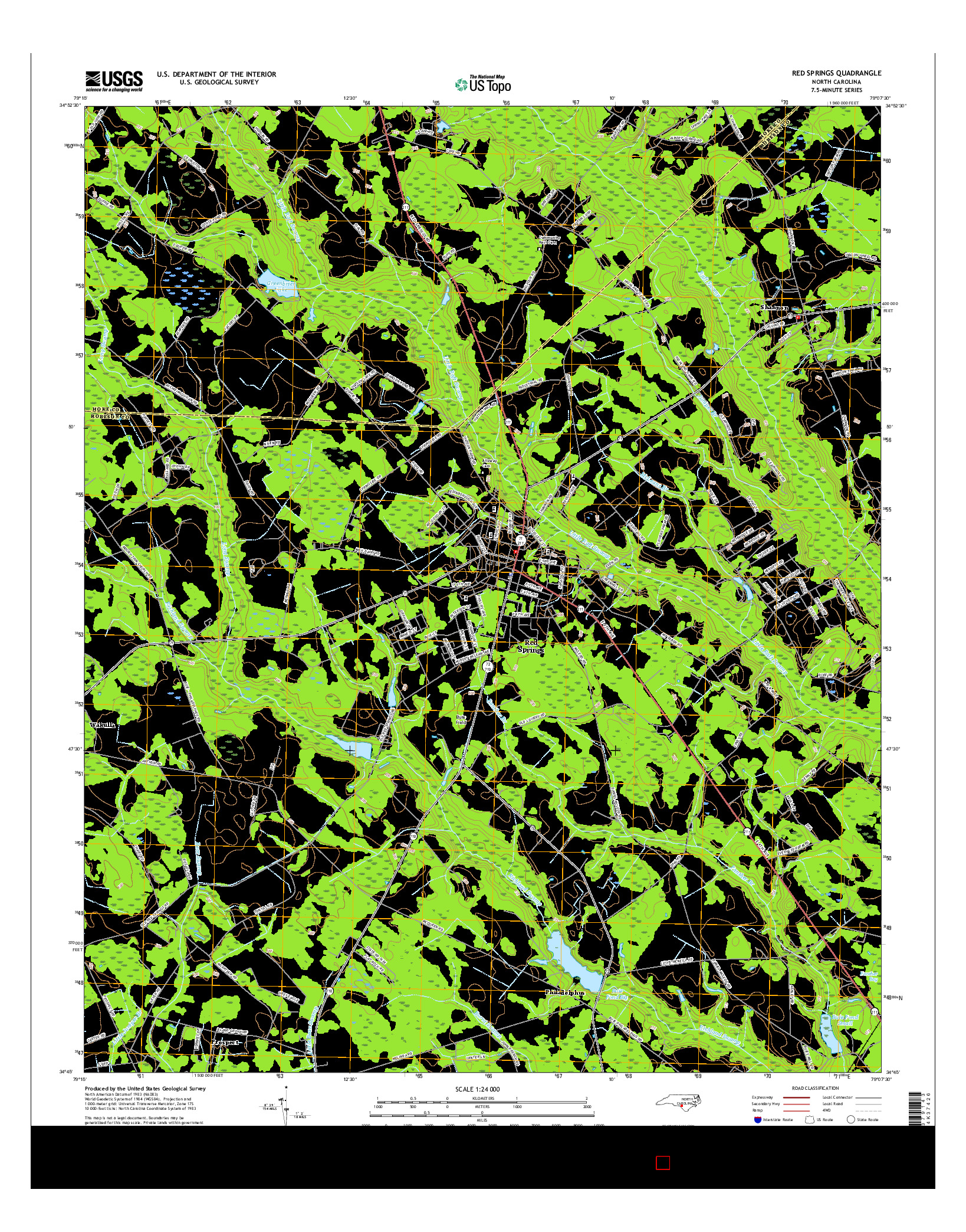 USGS US TOPO 7.5-MINUTE MAP FOR RED SPRINGS, NC 2016